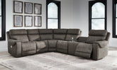 Luxury Living Gallery - Ashley Furniture - Hoopster Sectional - 6-Piece Power Reclining Sectional / Gunmetal - 23703S5