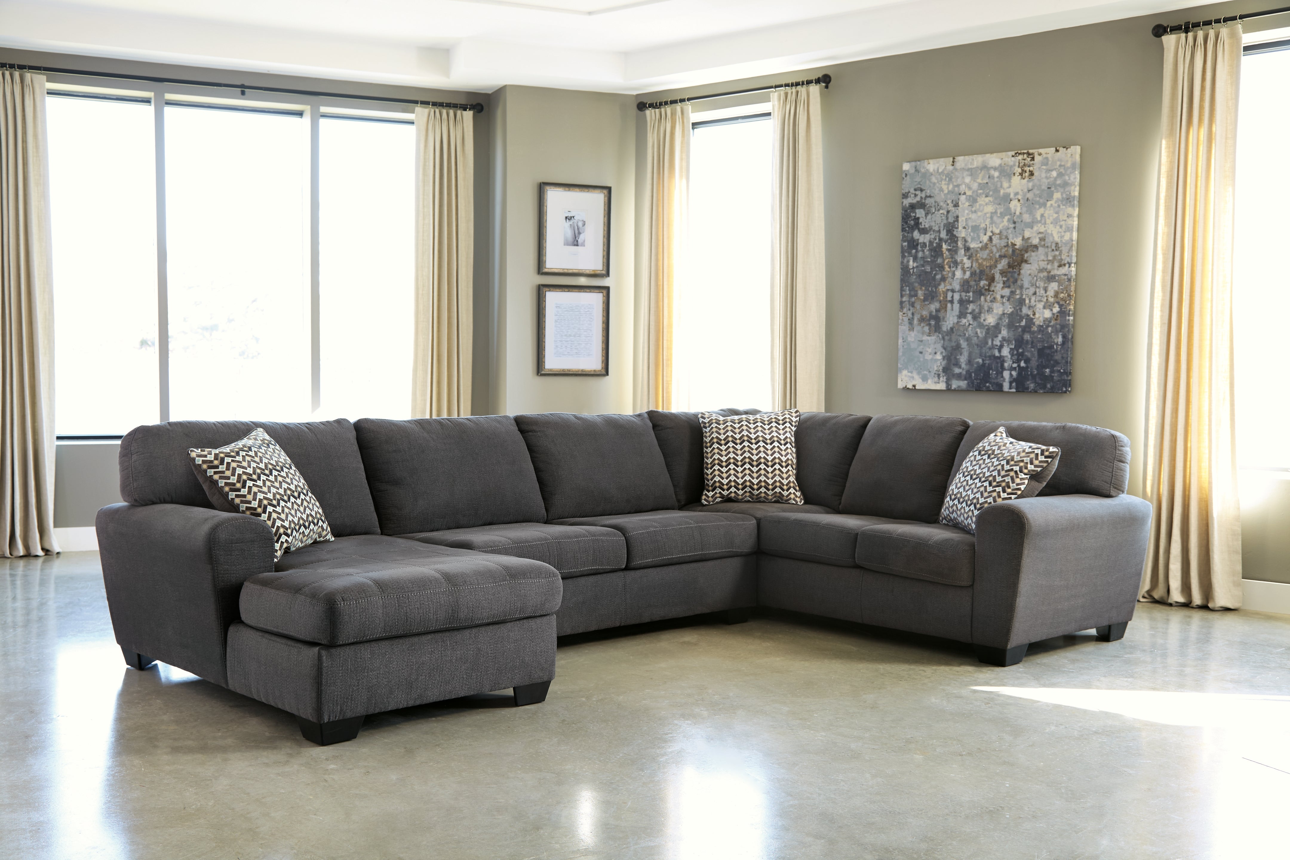 Luxury Living Gallery - Ashley Furniture - Ambee Sectional - RAF 3-Piece Sectional with Chaise / Slate - 28620S1