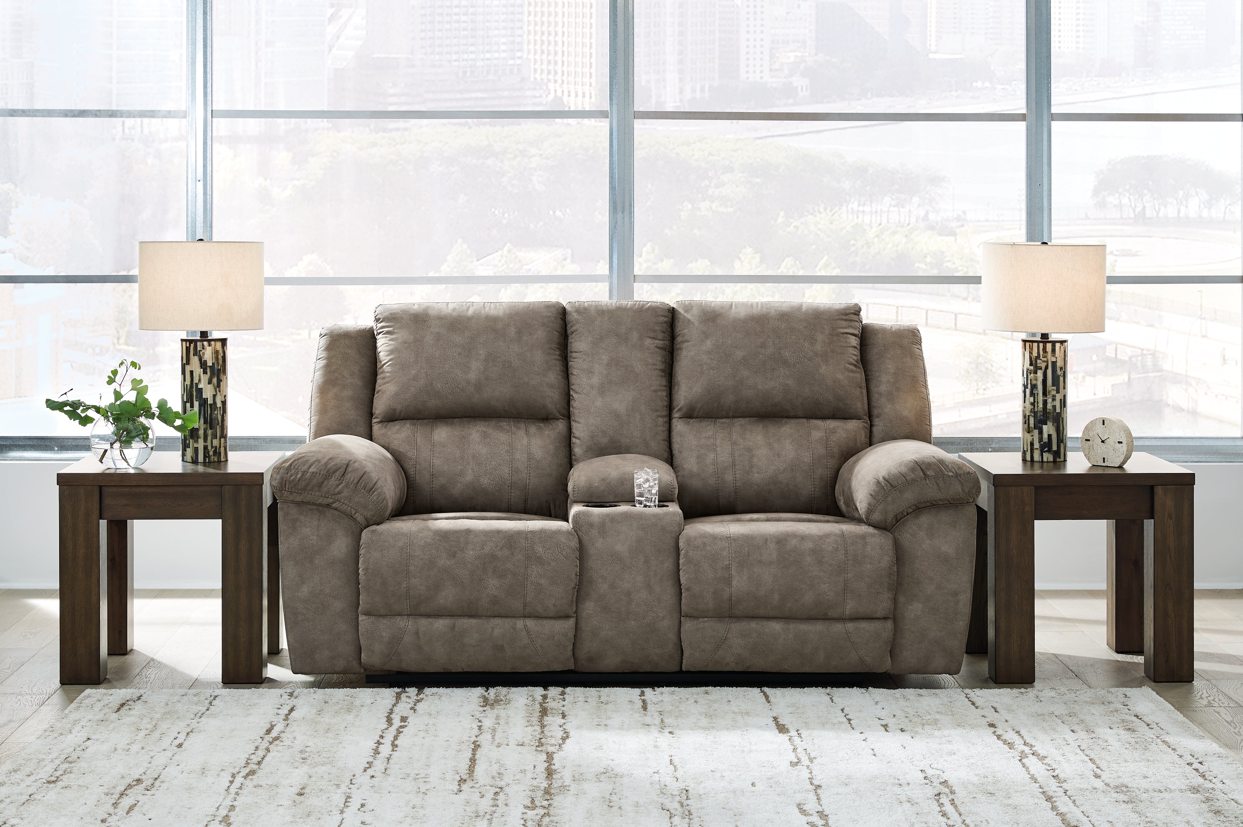 Luxury Living Gallery - Ashley Furniture - Laresview Living Room - DBL Rec Loveseat w/Console / Fossil - 3720394