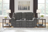 Luxury Living Gallery - Ashley Furniture - Foreside Living Room - DBL Rec Loveseat w/Console / Charcoal - 3810494