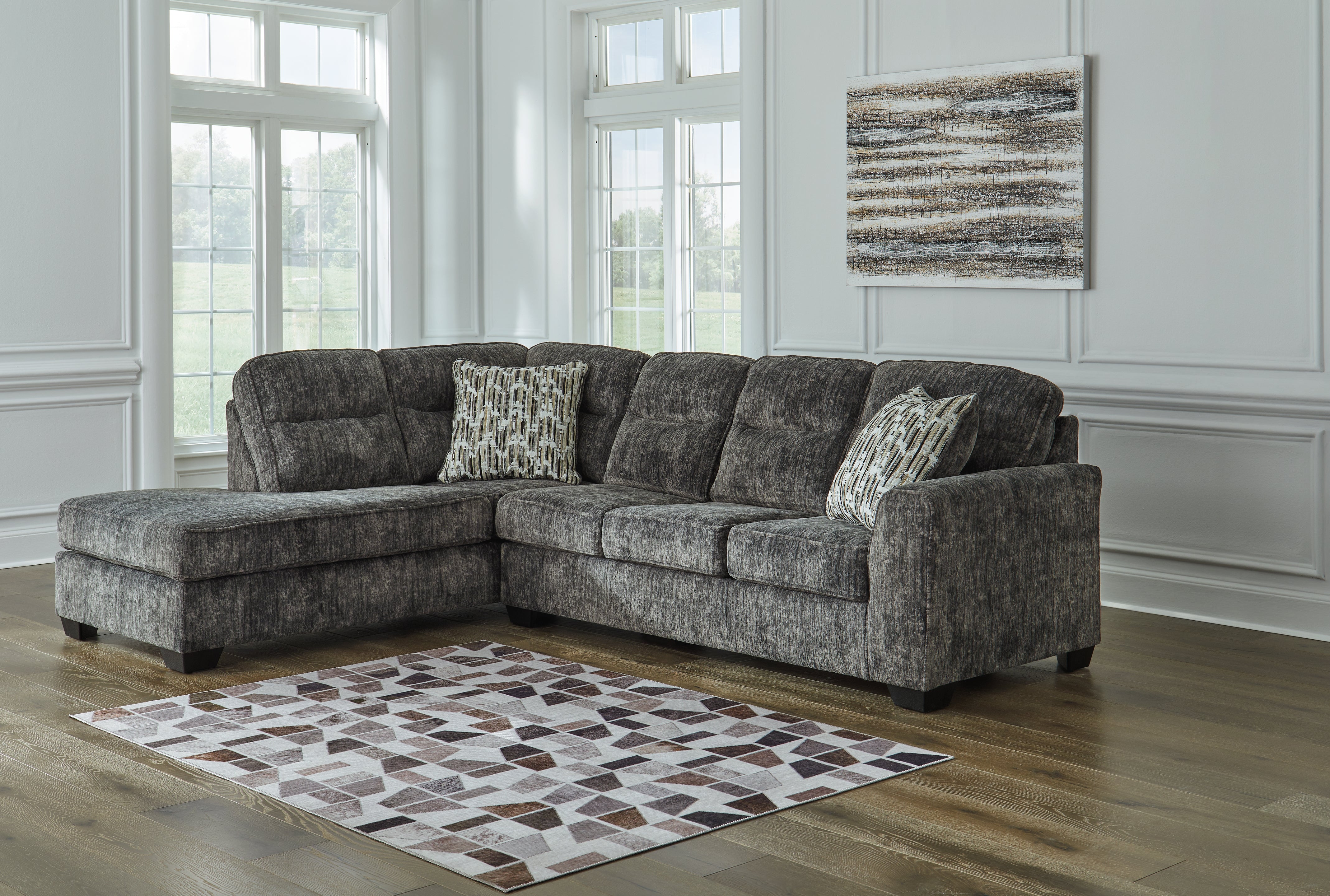 Luxury Living Gallery - Ashley Furniture - Lonoke Sectional - LAF 2-Piece Sectional with Chaise / Gunmetal - 50504S2