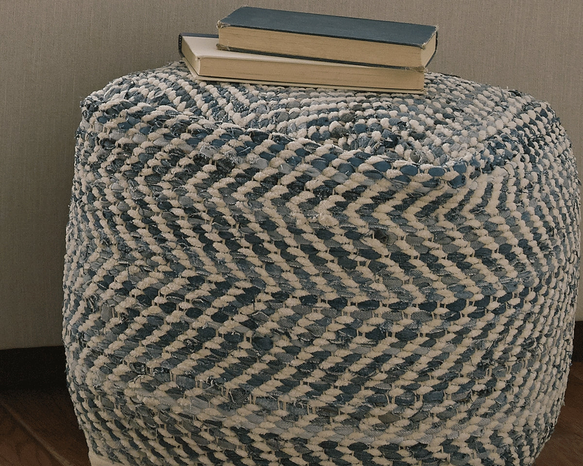 Luxury Living Gallery - Ashley Furniture - Chevron Pouf - Pouf / Blue - A1000445