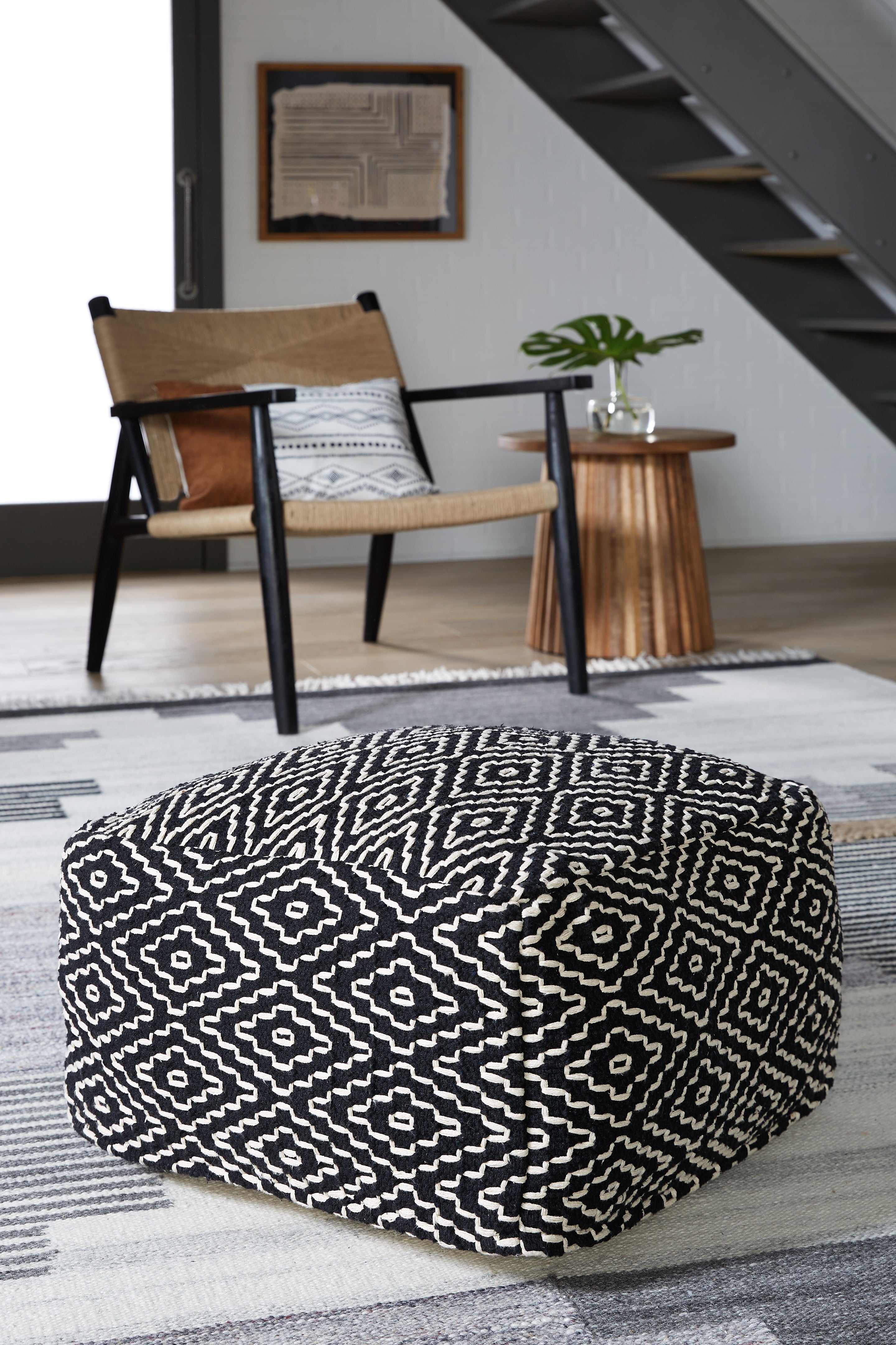 Luxury Living Gallery - Ashley Furniture - Jasett Pouf - Pouf / Black/Ivory - A1001058