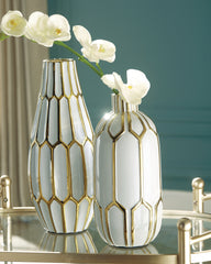 Luxury Living Gallery - Ashley Furniture - Mohsen Vase - Vase Set (Set of 2) / Gold Finish/White - A2000135