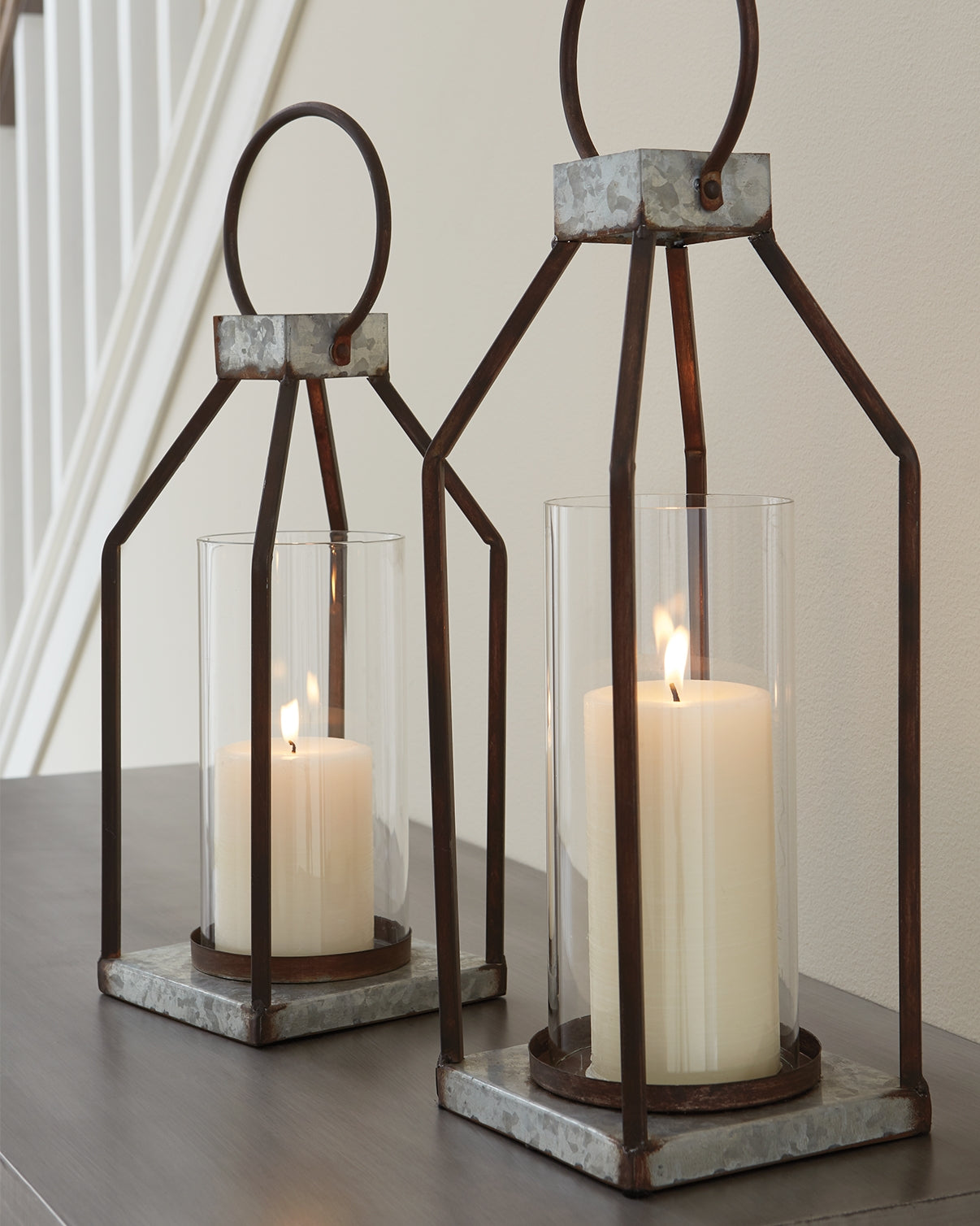 Luxury Living Gallery - Ashley Furniture - Diedrick Candle Holder - Lantern Set (Set of 2) / Gray/Black - A2000346