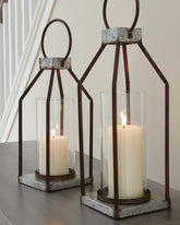 Luxury Living Gallery - Ashley Furniture - Diedrick Candle Holder - Lantern Set (Set of 2) / Gray/Black - A2000346