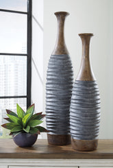 Luxury Living Gallery - Ashley Furniture - Blayze Vase - Vase Set (Set of 2) / Antique Gray/Brown - A2000388