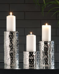 Luxury Living Gallery - Ashley Furniture - Marisa Candle Holder - Candle Holder Set (3/CN) / Silver Finish - A2000460