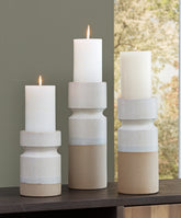 Luxury Living Gallery - Ashley Furniture - Hurston Candle Holder - Candle Holder Set (3/CN) / Ivory/Brown - A2000583