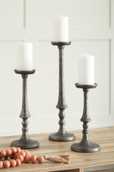 Luxury Living Gallery - Ashley Furniture - Eravell Candle Holder - Candle Holder Set (3/CN) / Pewter Finish - A2000584