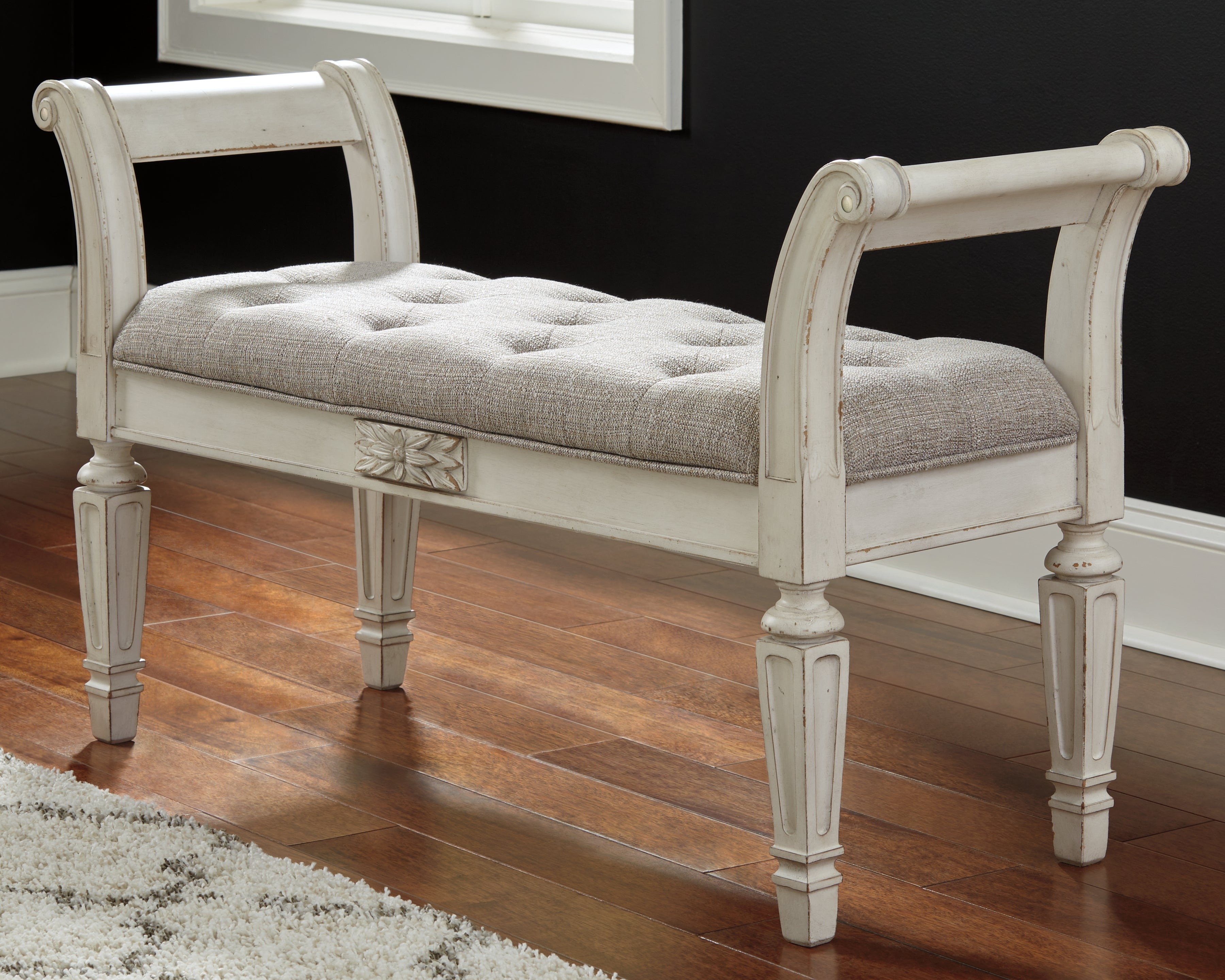 Luxury Living Gallery - Ashley Furniture - Realyn Accent Bench - Accent Bench / Antique White / 46"W x 16"D x 26"H - A3000157