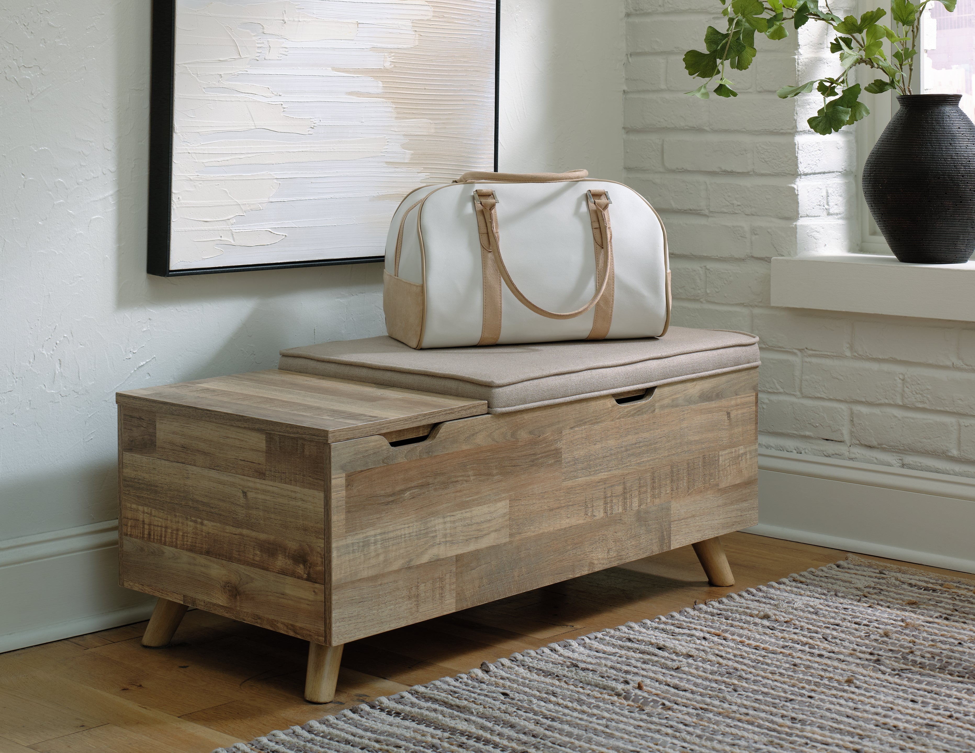 Luxury Living Gallery - Ashley Furniture - Gerdanet Storage Bench - Storage Bench / Beige/Brown / 39"W x 19"D x 17"H - A3000318