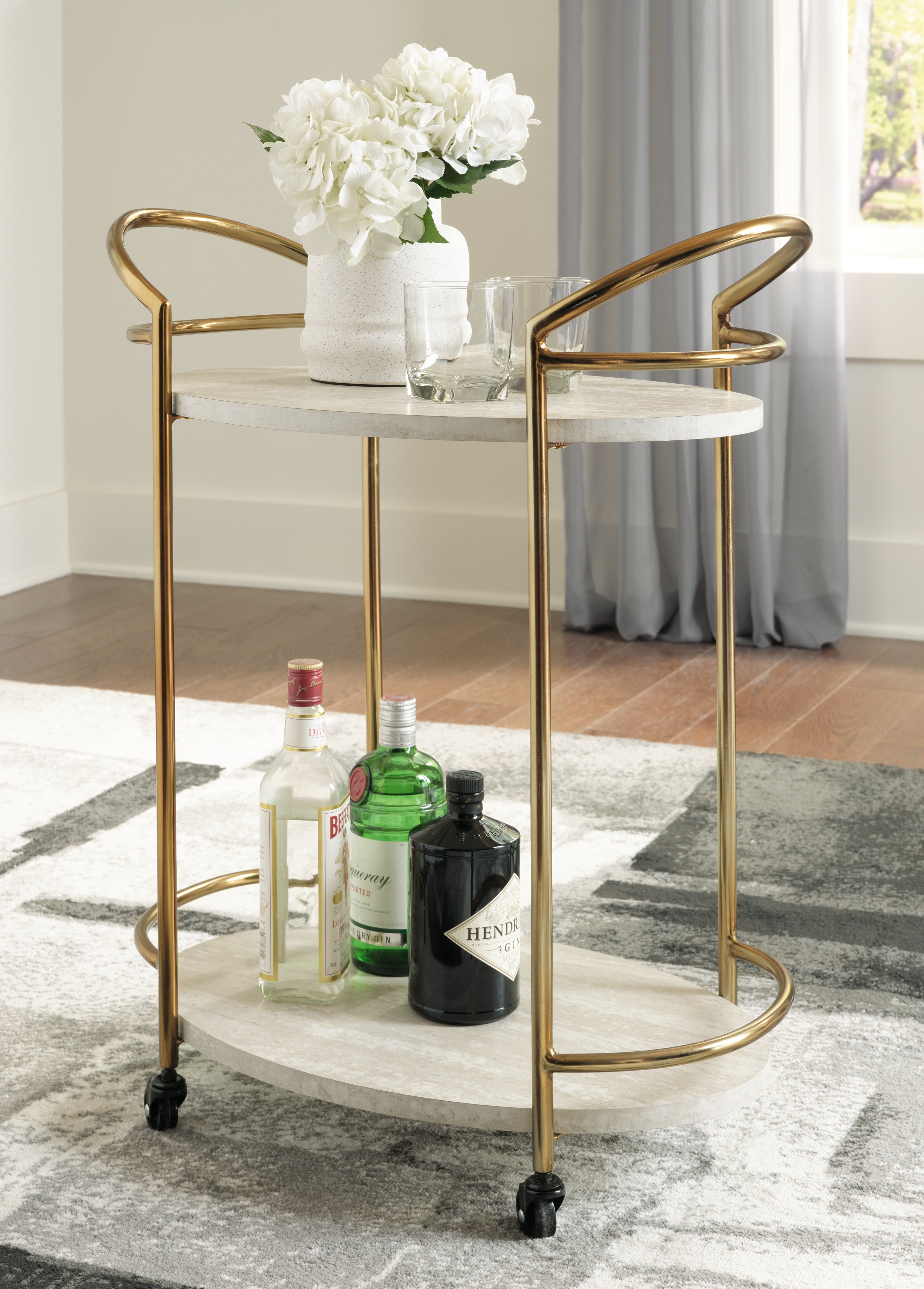 Luxury Living Gallery - Ashley Furniture - Tarica Bar Cart - Bar Cart / Cream/Gold Finish - A4000502