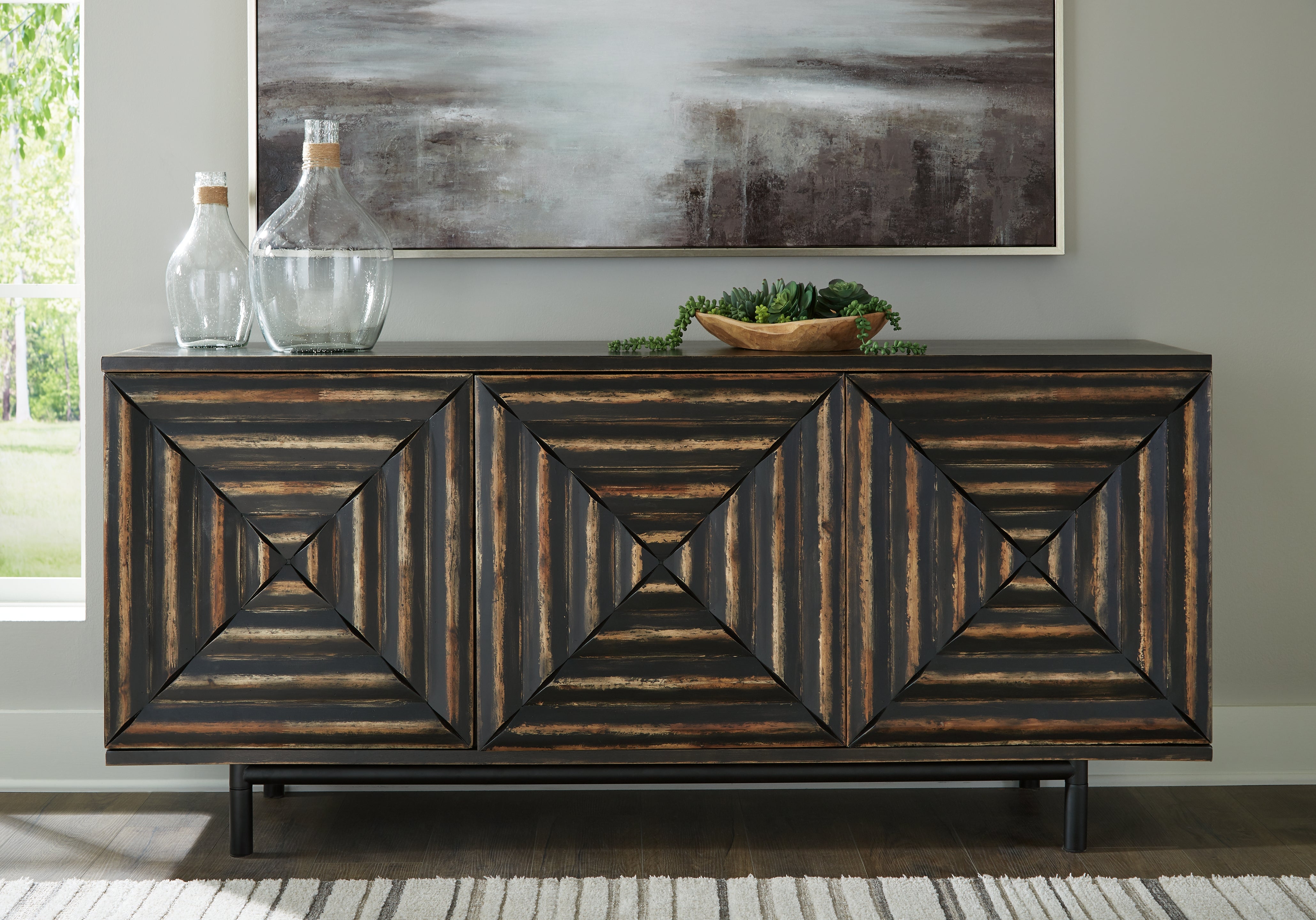 Luxury Living Gallery - Ashley Furniture - Fair Ridge Accent Cabinet - Accent Cabinet / Distressed Black - A4000573