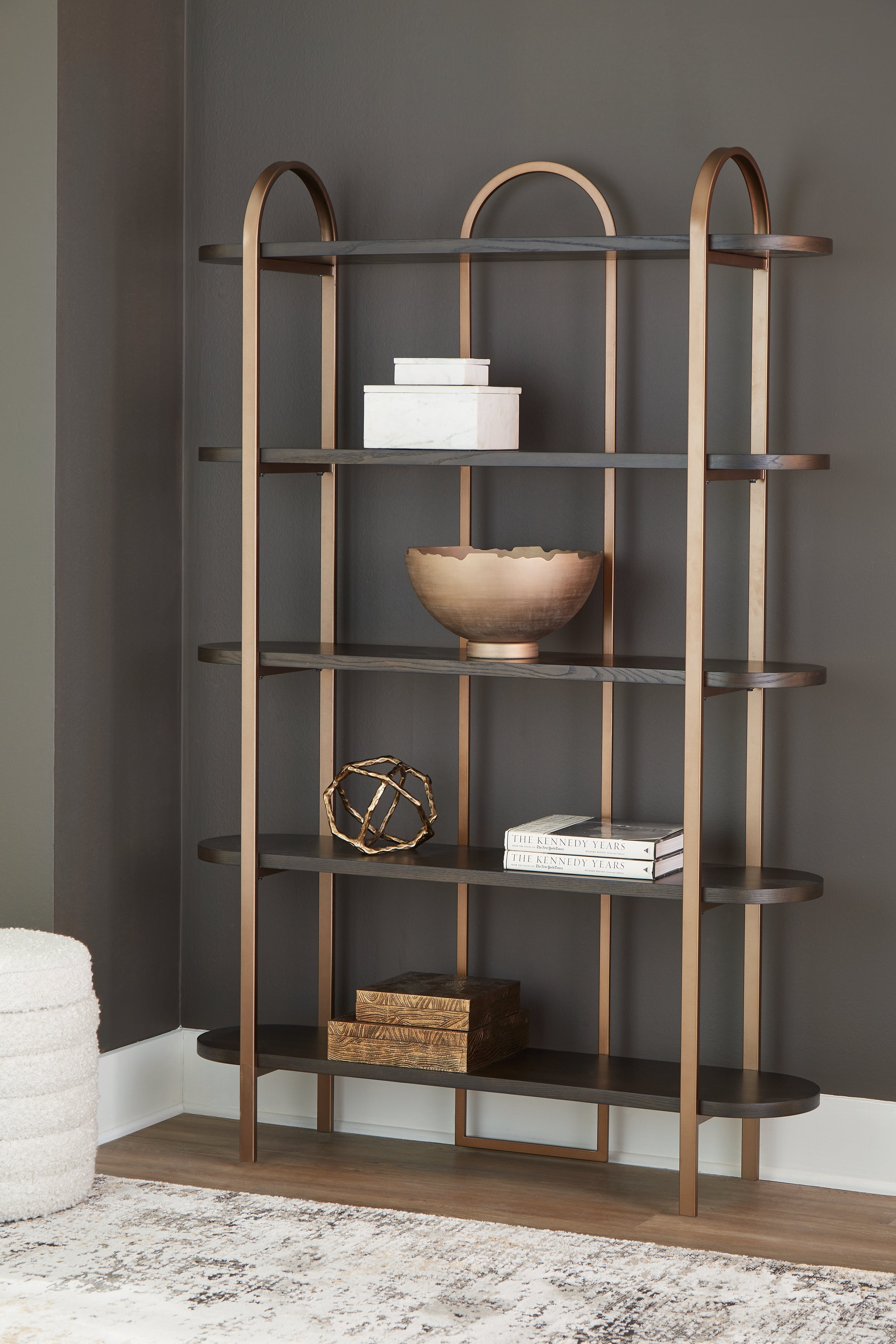 Luxury Living Gallery - Ashley Furniture - Brentmour Bookcase - Bookcase / Brown/Gold Finish - A4000589