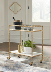 Luxury Living Gallery - Ashley Furniture - Plattfield Bar Cart - Bar Cart / Antique Gold Finish - A4000625