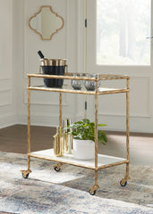 Luxury Living Gallery - Ashley Furniture - Plattfield Bar Cart - Bar Cart / Antique Gold Finish - A4000625