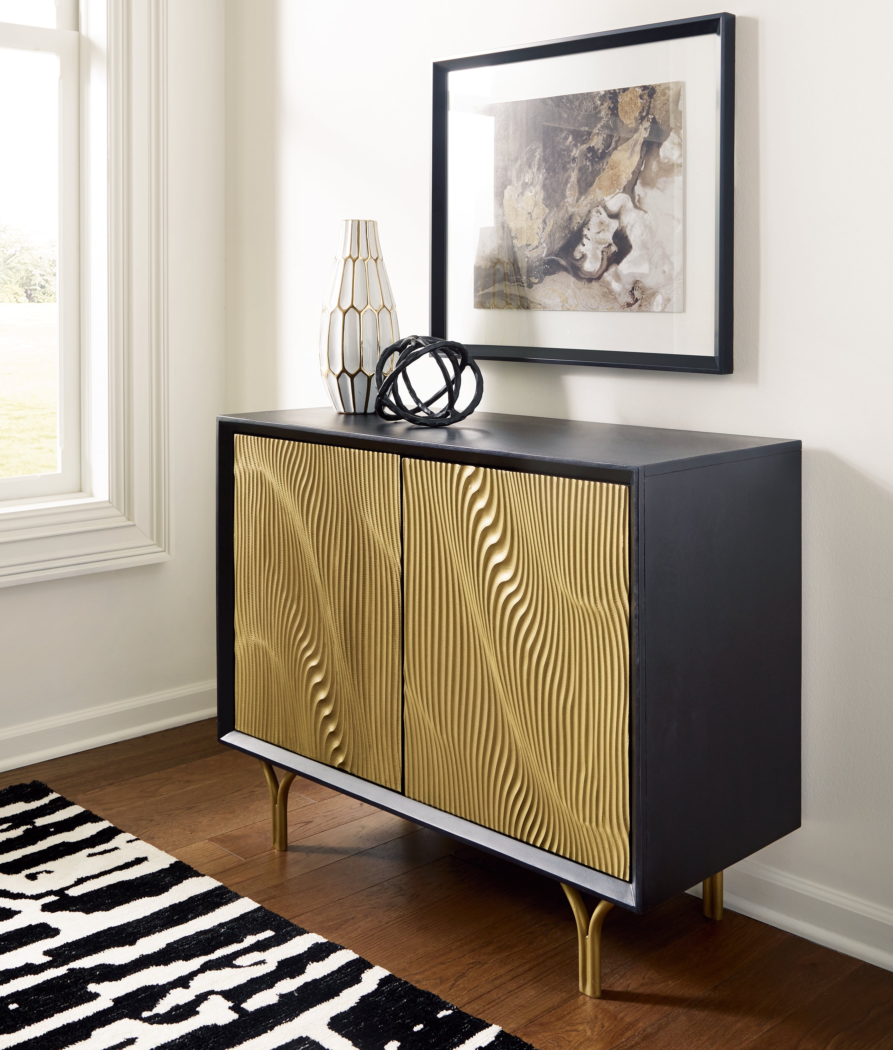 Luxury Living Gallery - Ashley Furniture - Tayner Accent Cabinet - Accent Cabinet / Black/Gold Finish - A4000654