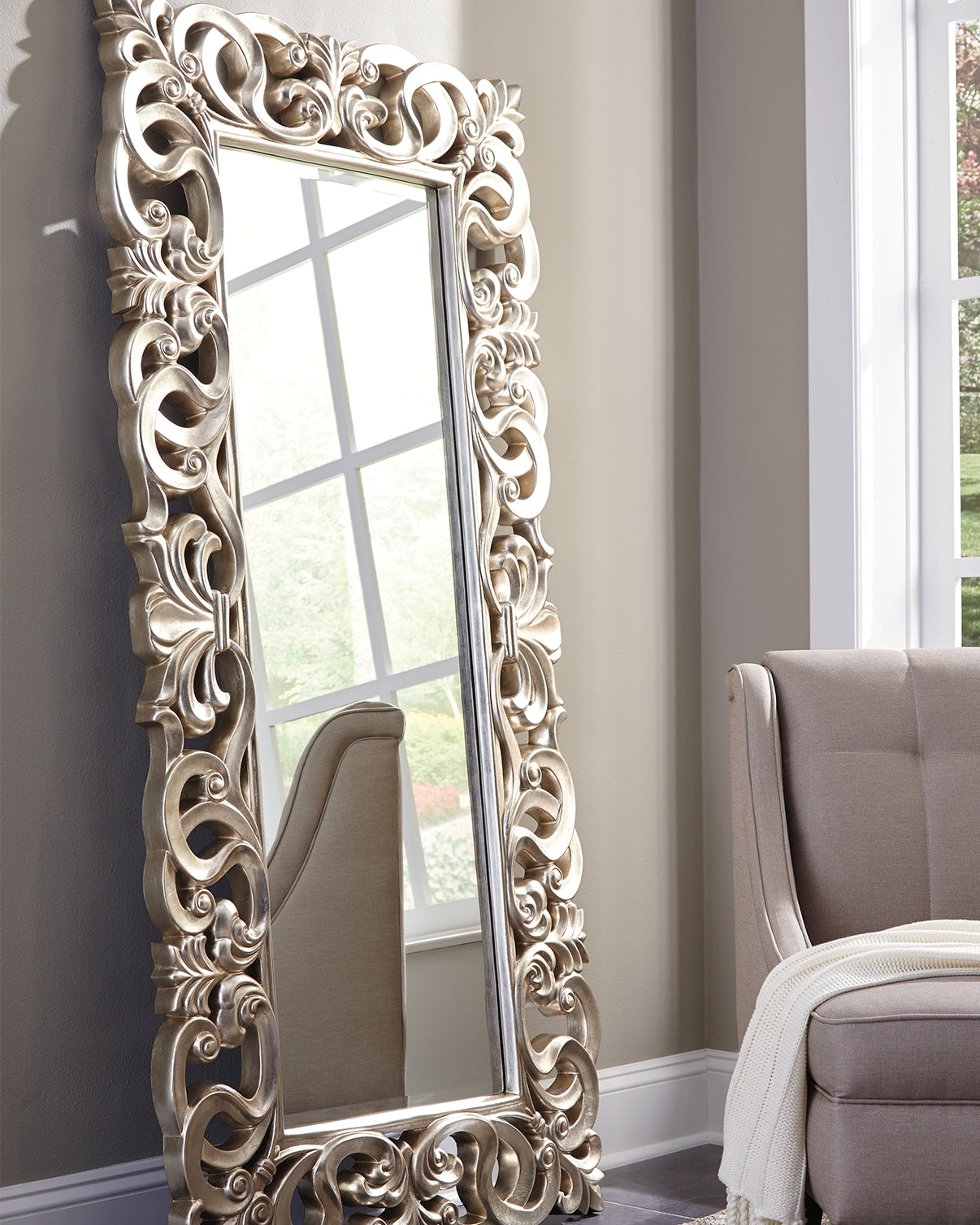 Luxury Living Gallery - Ashley Furniture - Lucia Mirror - Floor Mirror / Antique Silver Finish - A8010123