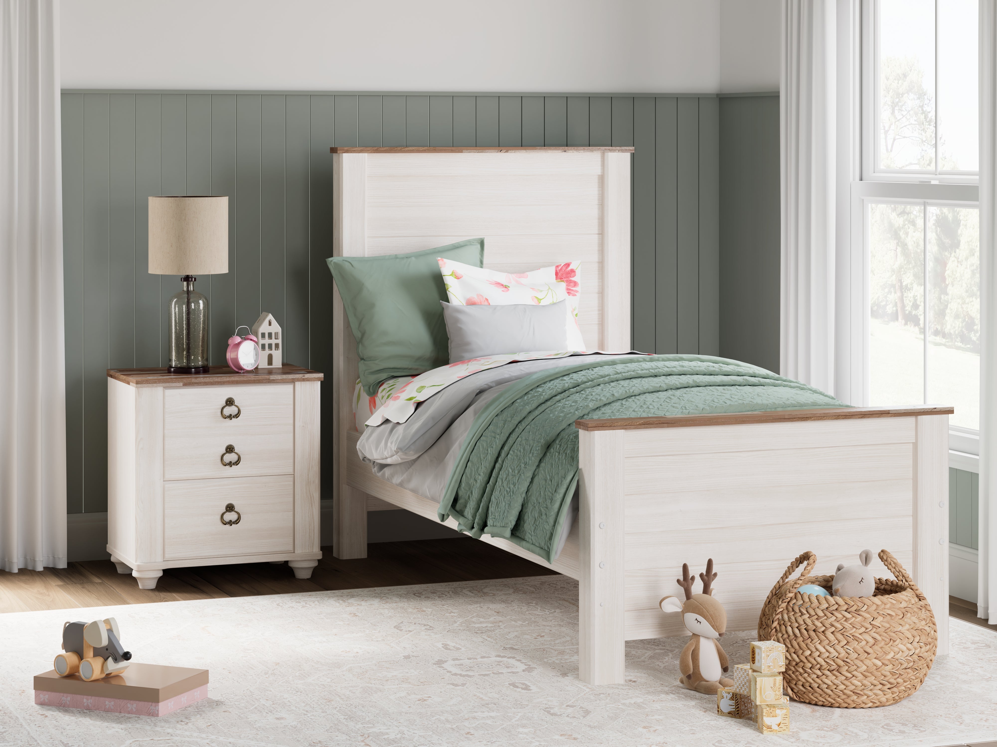 Luxury Living Gallery - Ashley Furniture - Willowton Bedroom - Five Drawer Chest / Whitewash - B267-46