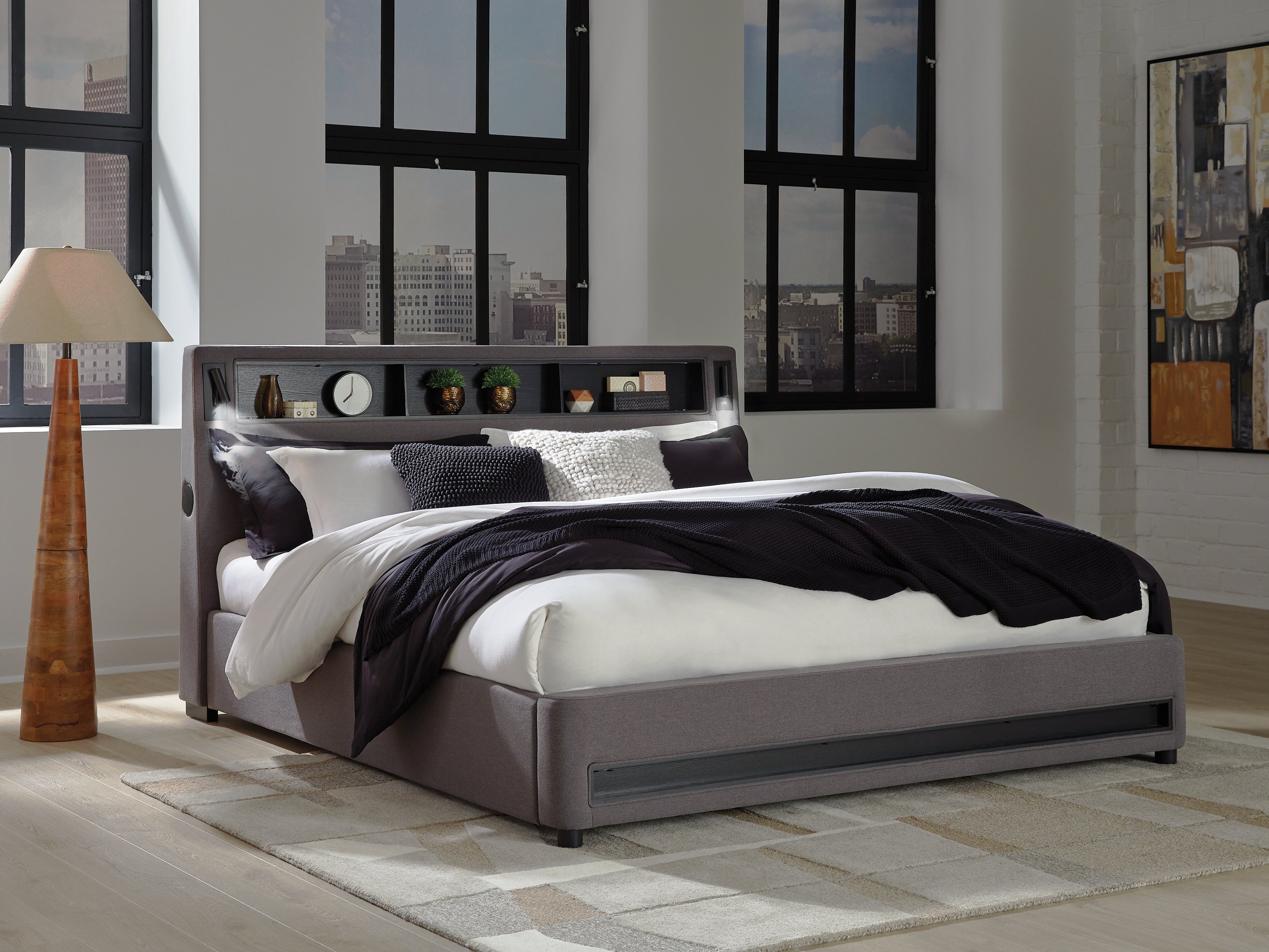 Luxury Living Gallery - Ashley Furniture - Verishaw Bedroom - King Upholstered Bed / Gray - PCB2721B21