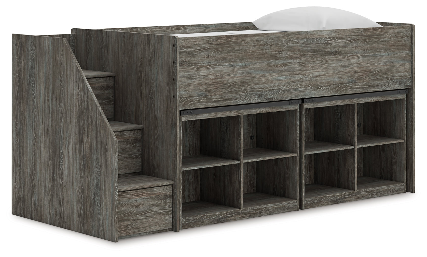 Luxury Living Gallery - Ashley Furniture - Frandern Twin Loft Bed with Bookcase Storage - Twin Loft Bed with Bookcase Storage / Warm Gray - B4480B25