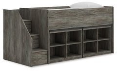 Luxury Living Gallery - Ashley Furniture - Frandern Twin Loft Bed with Bookcase Storage - Twin Loft Bed with Bookcase Storage / Warm Gray - B4480B25