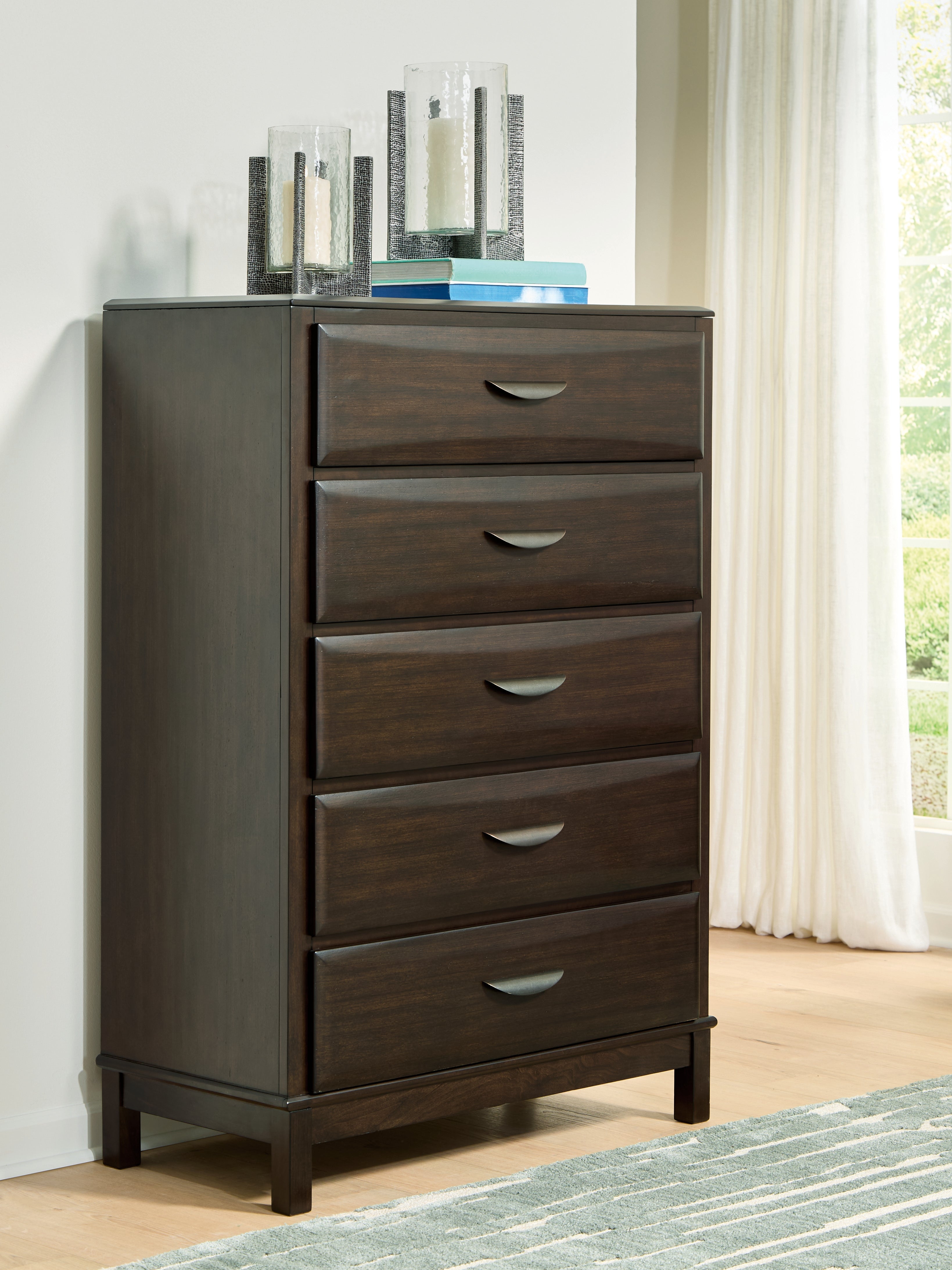 Luxury Living Gallery - Ashley Furniture - Vanmore Bedroom - Five Drawer Chest / Dark Brown - B479-46