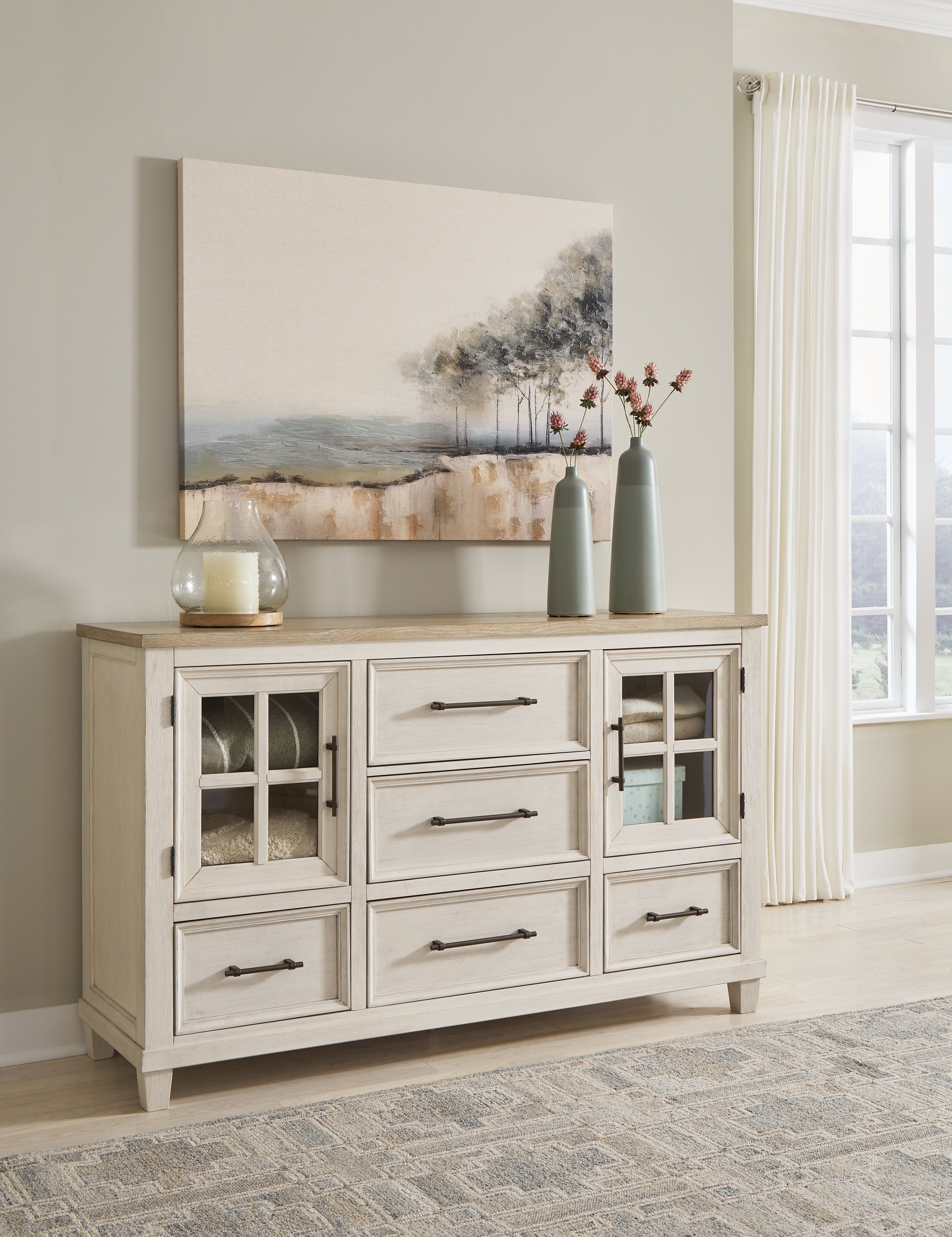 Luxury Living Gallery - Ashley Furniture - Shaybrock Bedroom - California King Panel Bed / Antique White - B683B7