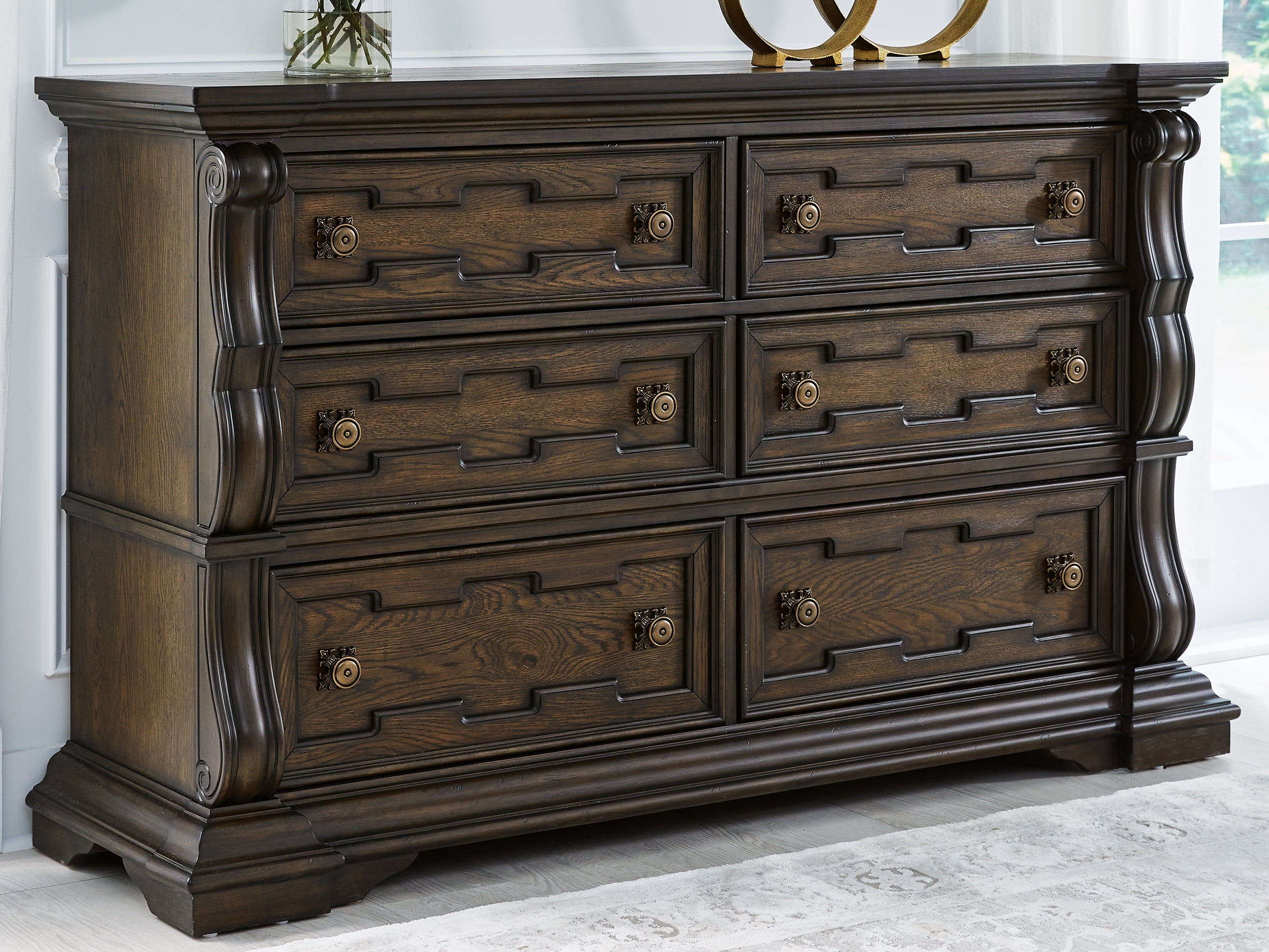Luxury Living Gallery - Ashley Furniture - Maylee Bedroom - Dresser and Mirror / Dark Brown - B947B1