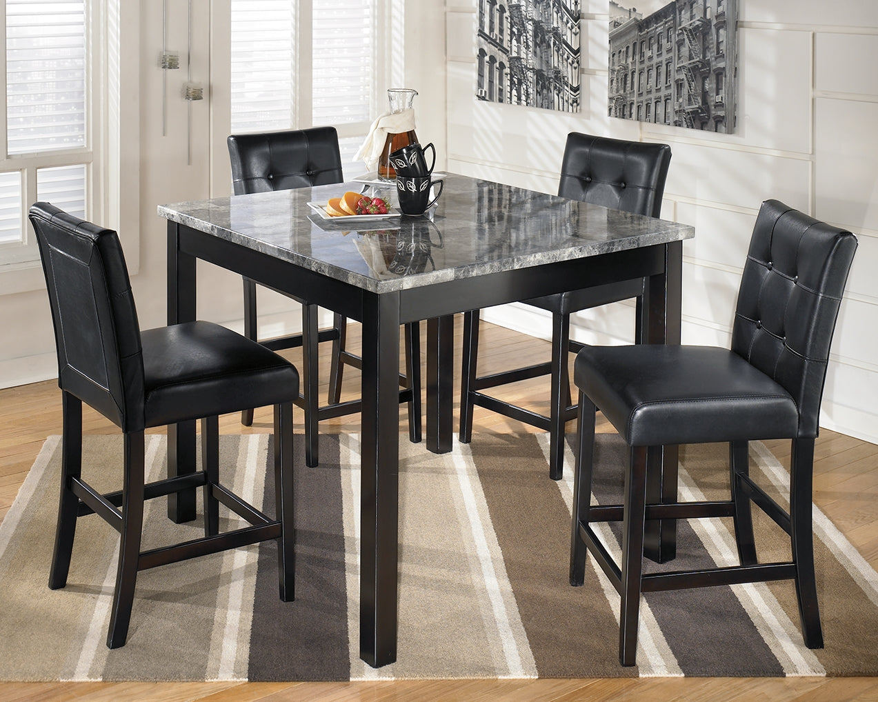 Luxury Living Gallery - Ashley Furniture - Maysville Dining Room - Square Counter TBL Set (5/CN) / Black - D154-223