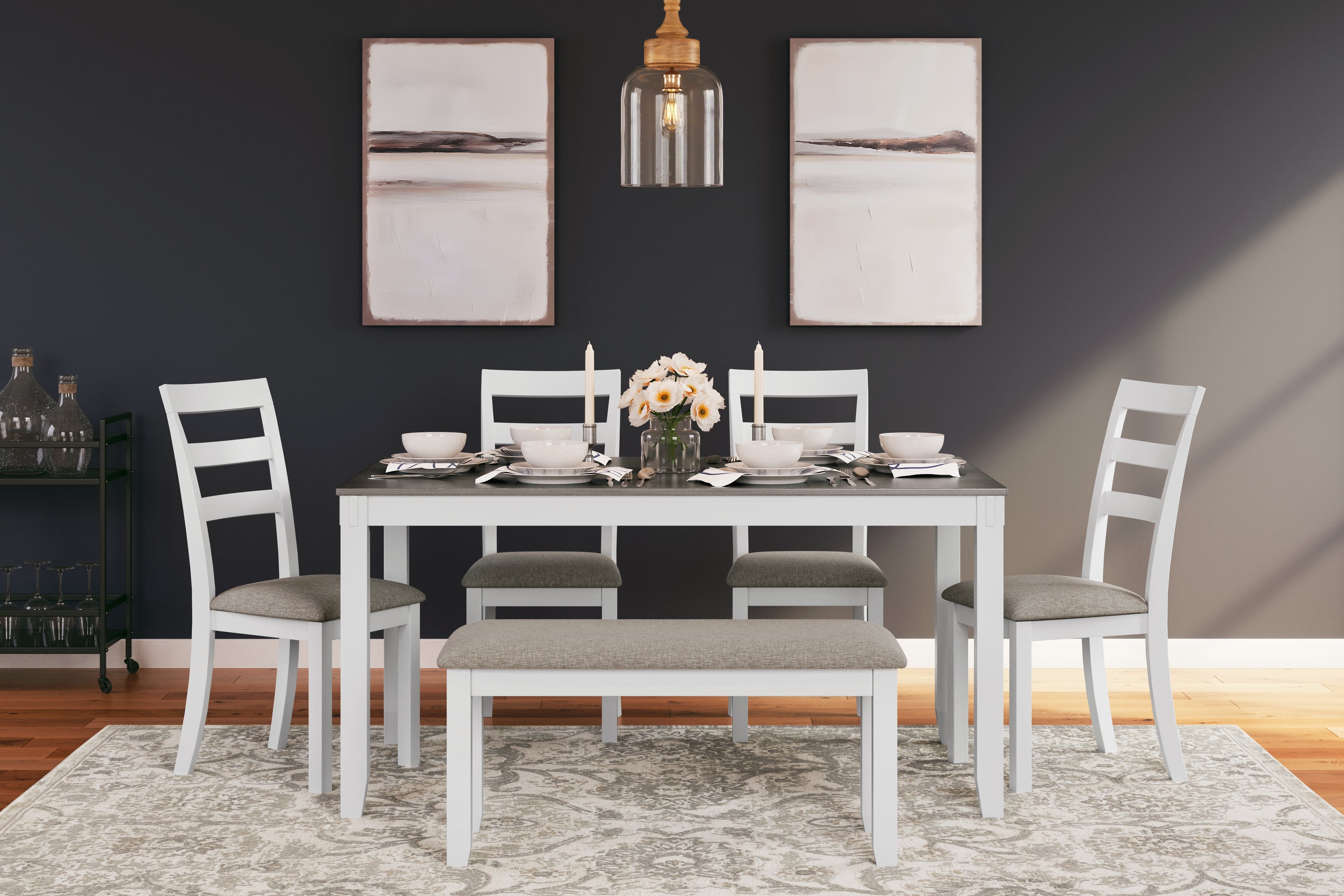 Luxury Living Gallery - Ashley Furniture - Stonehollow Dining Room - RECT DRM Table Set (6/CN) / White/Gray - D382-325
