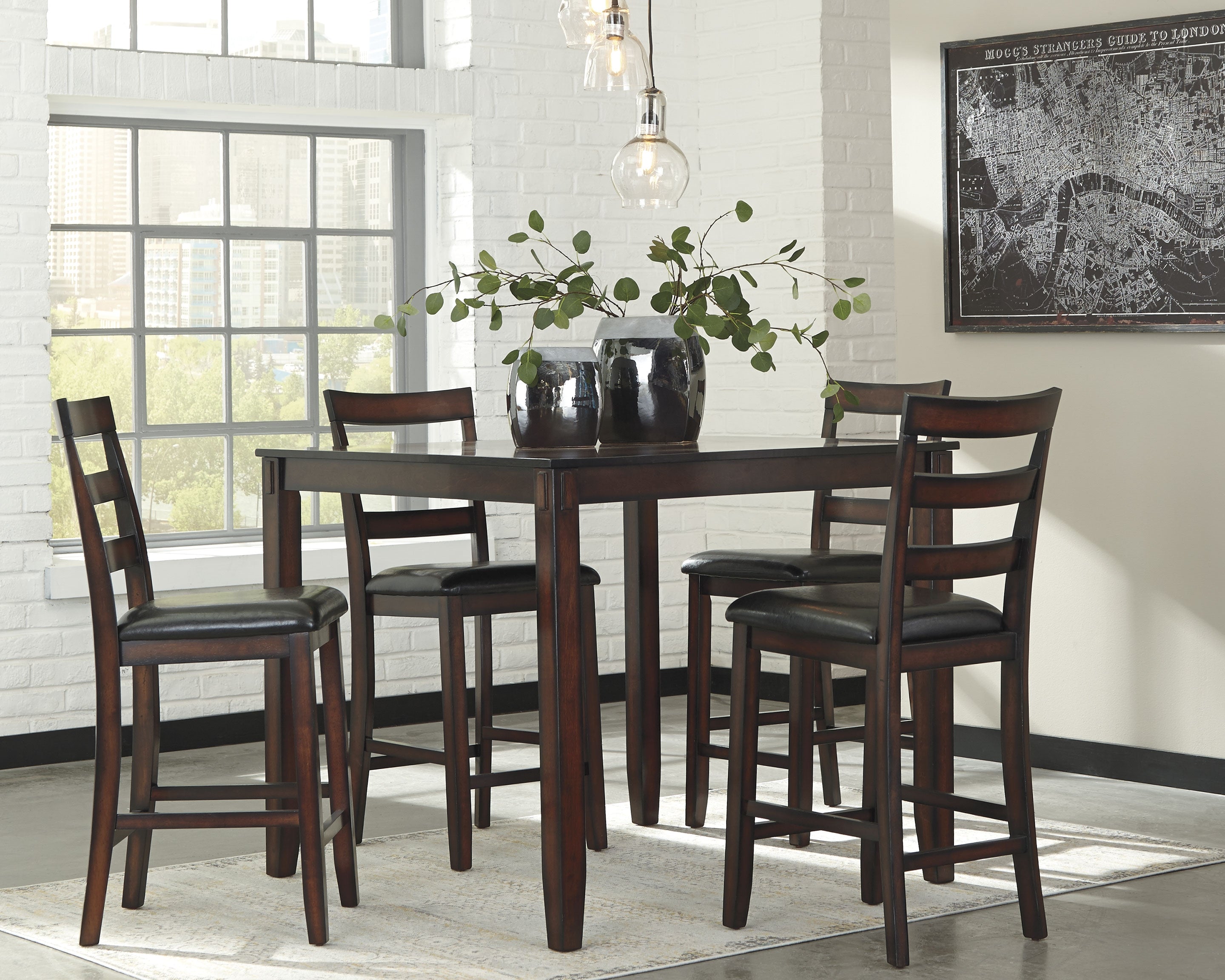 Luxury Living Gallery - Ashley Furniture - Coviar Dining Room - DRM Counter Table Set (5/CN) / Brown - D385-223