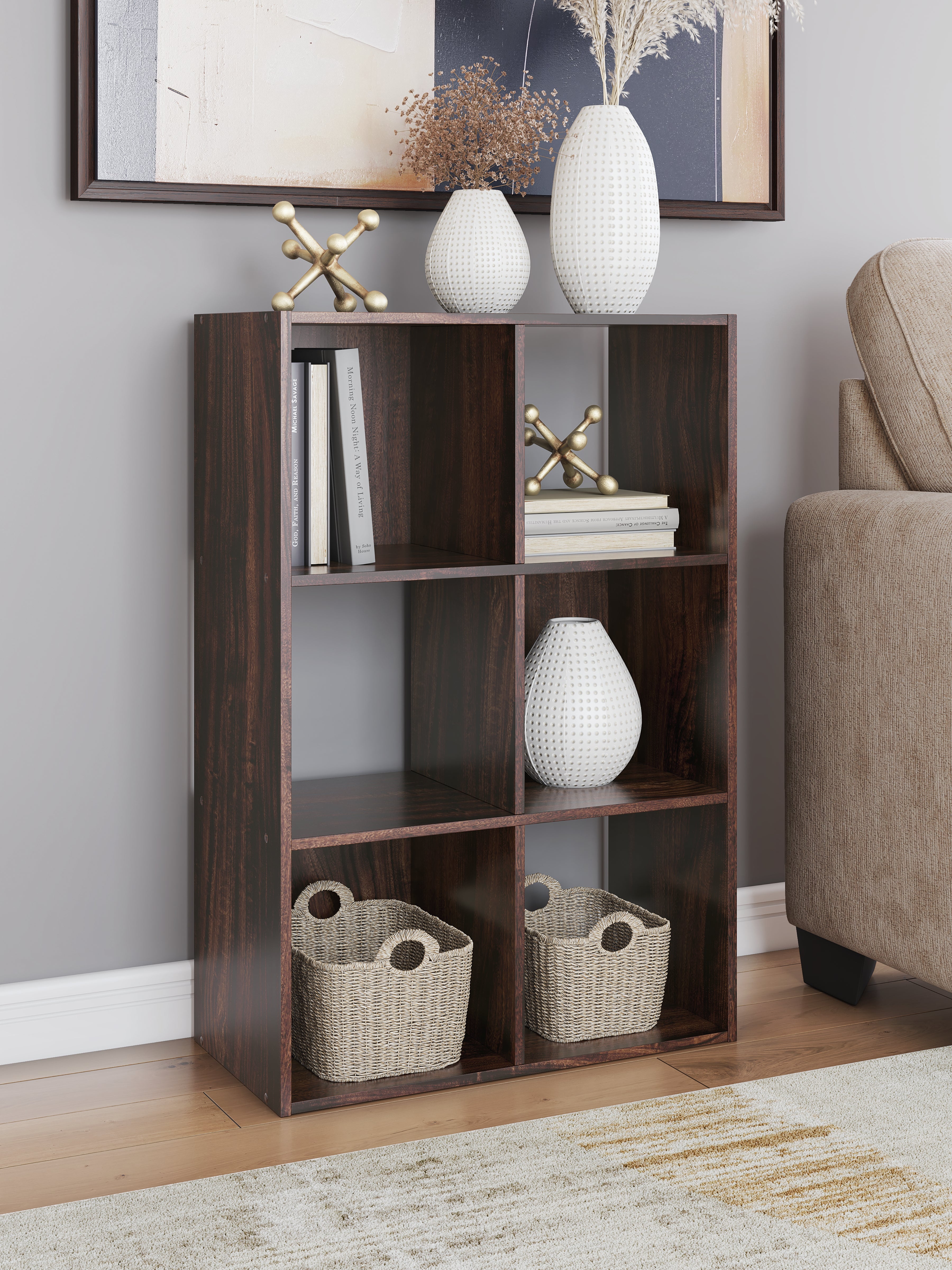 Luxury Living Gallery - Ashley Furniture - Glosmount Six Cube Organizer - Six Cube Organizer / Cherry/Light Brown - EA1055-3X2