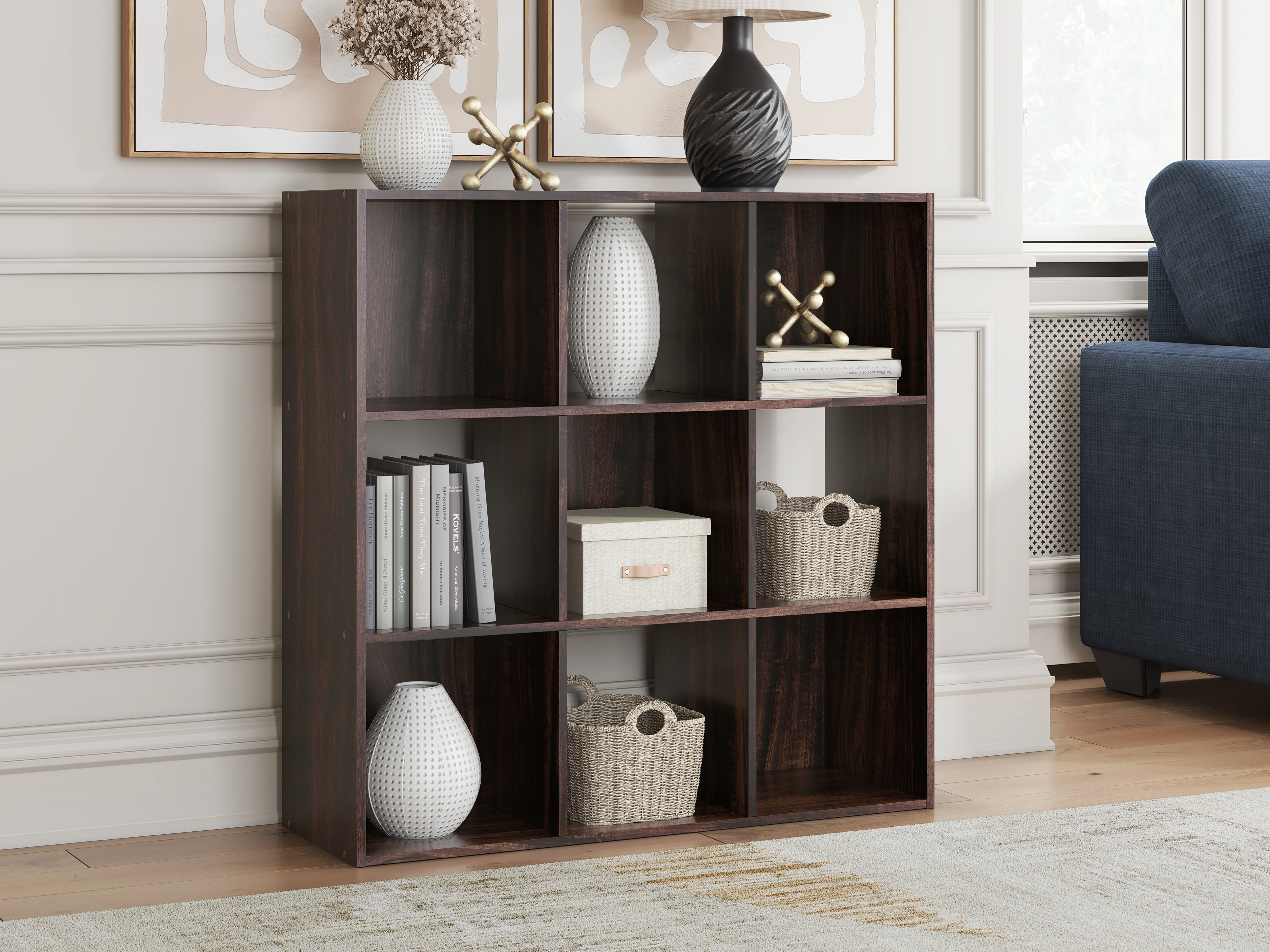 Luxury Living Gallery - Ashley Furniture - Glosmount Nine Cube Organizer - Nine Cube Organizer / Cherry/Light Brown - EA1055-3X3
