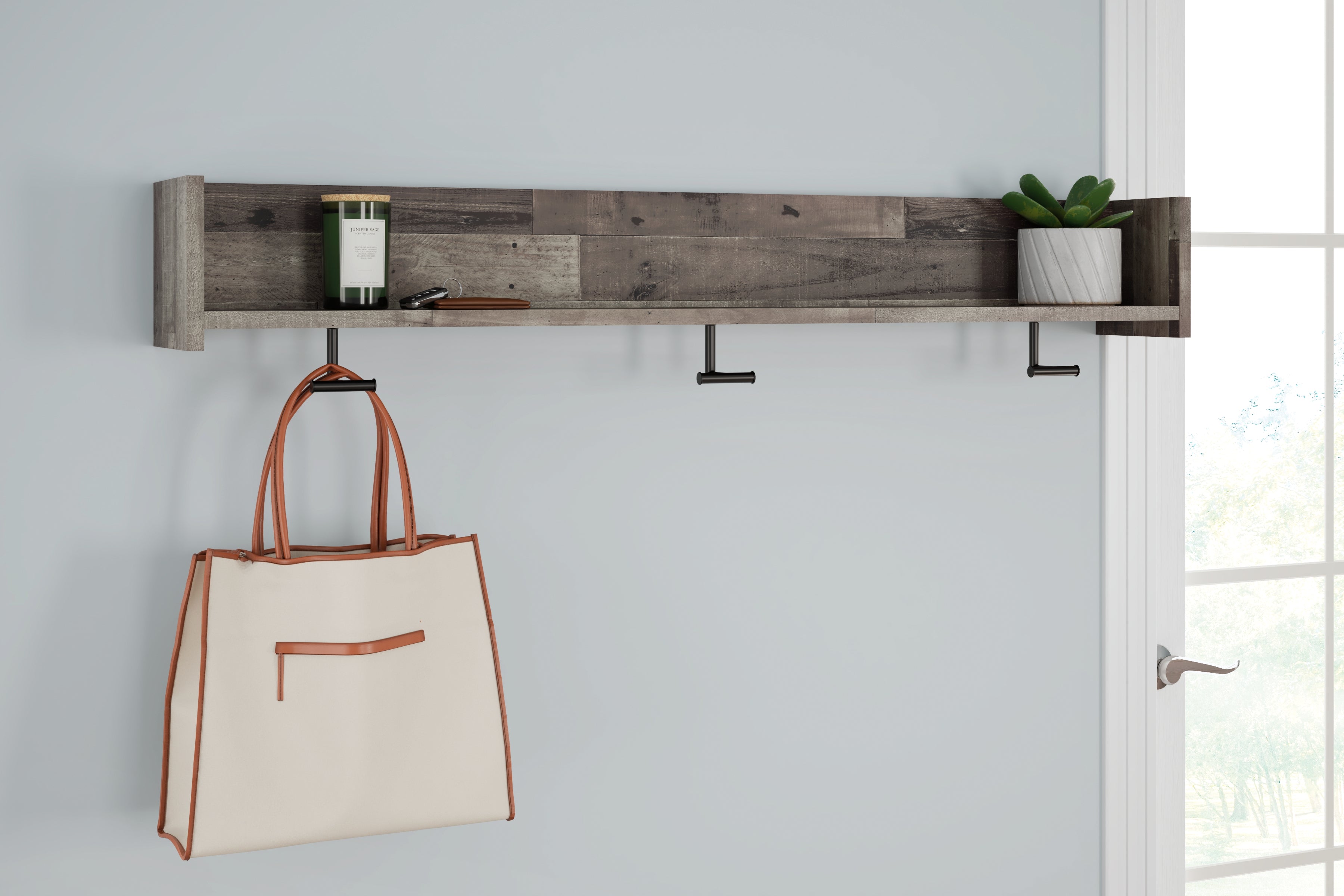 Luxury Living Gallery - Ashley Furniture - Neilsville Wall Decor - Wall Mounted Coat Rack w/Shelf / Whitewash - EA2320-151