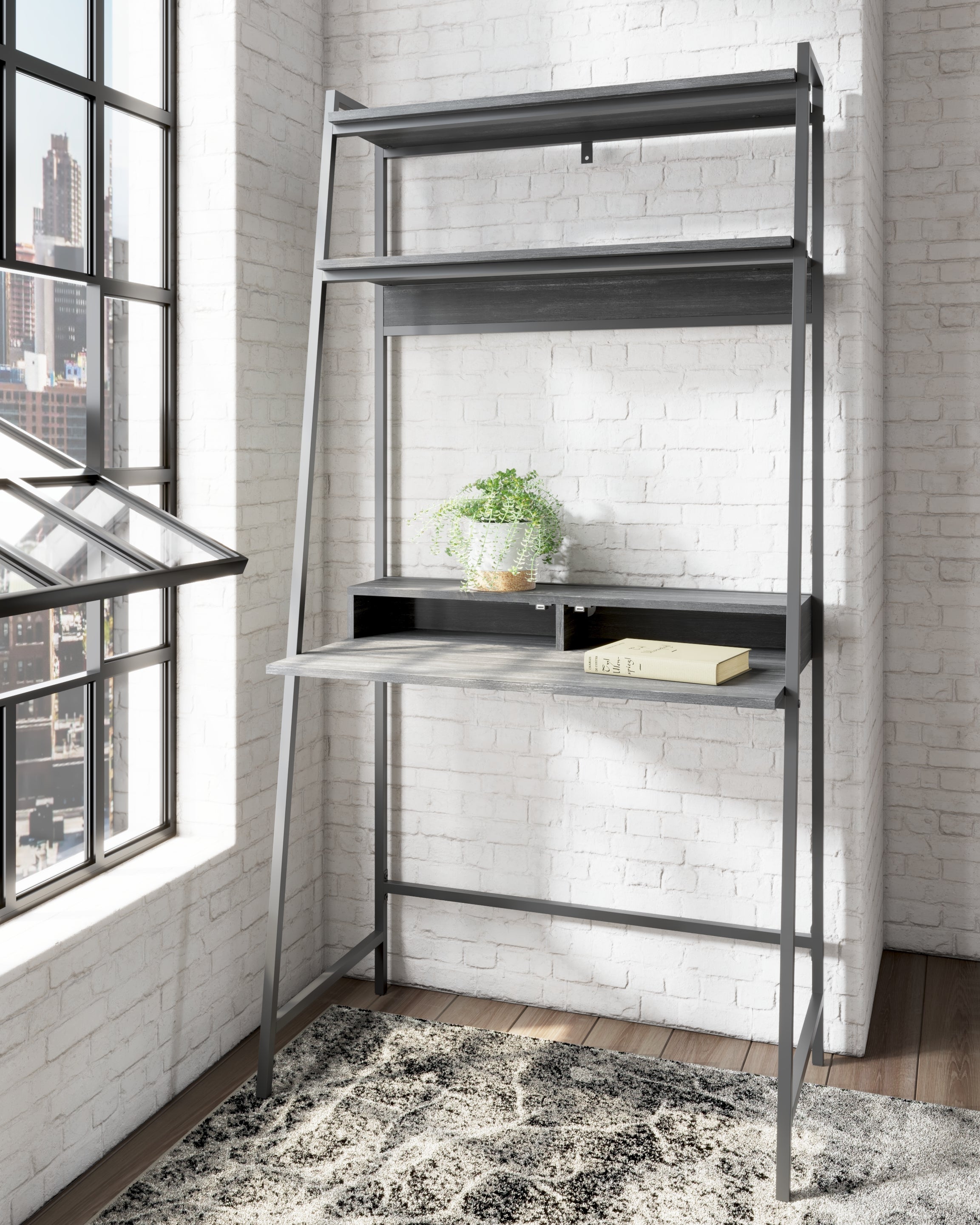 Luxury Living Gallery - Ashley Furniture - Yarlow Office Desk - Home Office Desk and Shelf / Black - H215-27