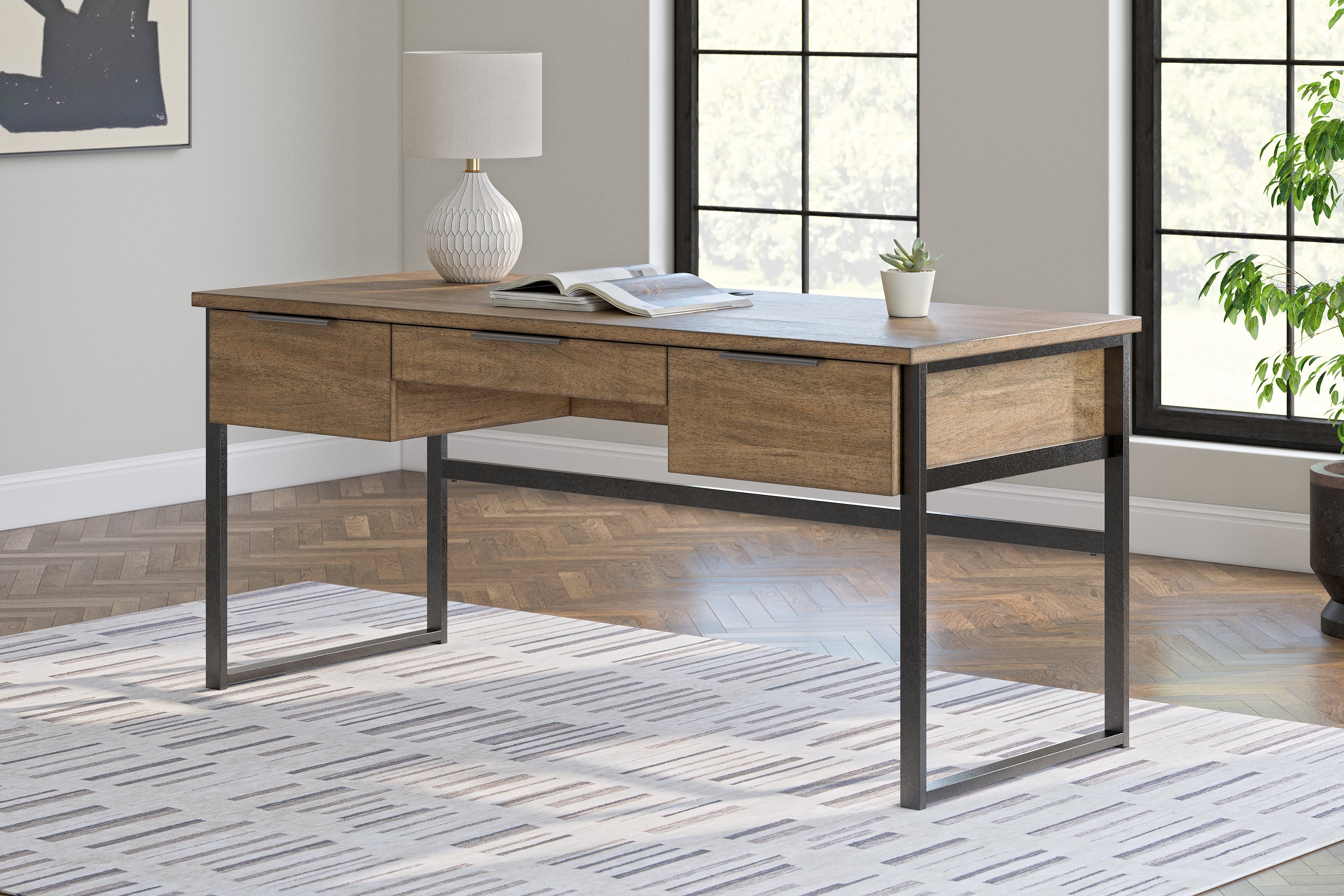 Luxury Living Gallery - Ashley Furniture - Montia Office Desk - Home Office Desk / Light Brown - H632-44