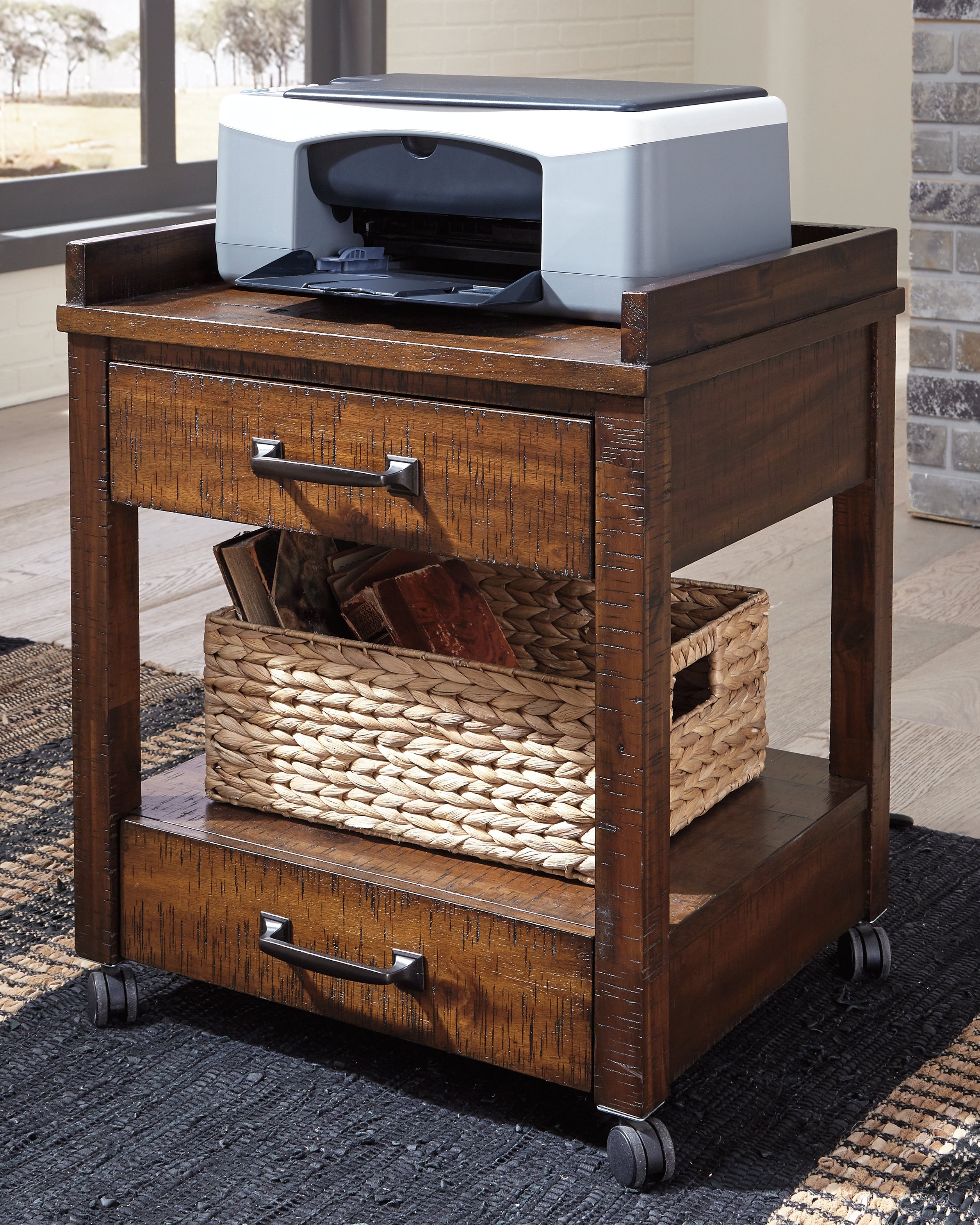 Luxury Living Gallery - Ashley Furniture - Baldridge Printer Stand - Printer Stand / Rustic Brown - H675-11
