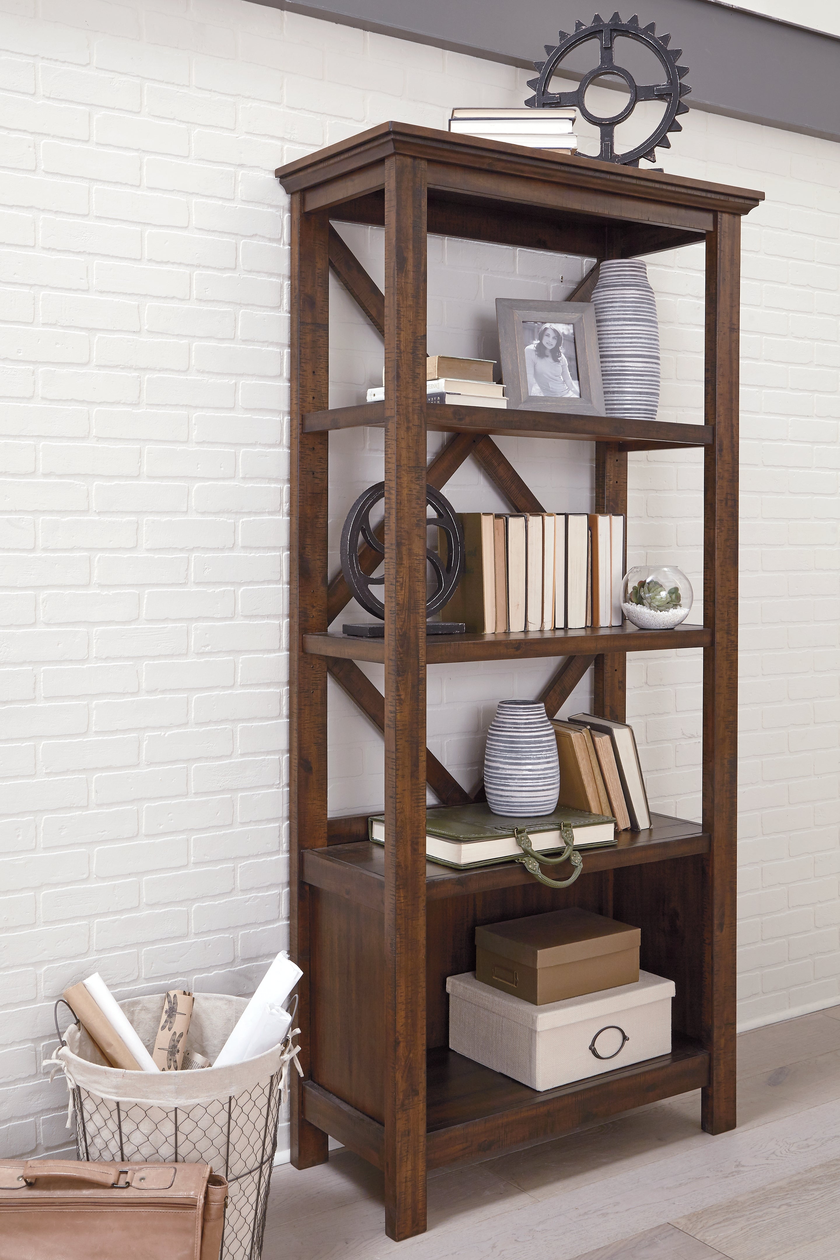 Luxury Living Gallery - Ashley Furniture - Baldridge Bookcase - Large Bookcase / Rustic Brown - H675-17