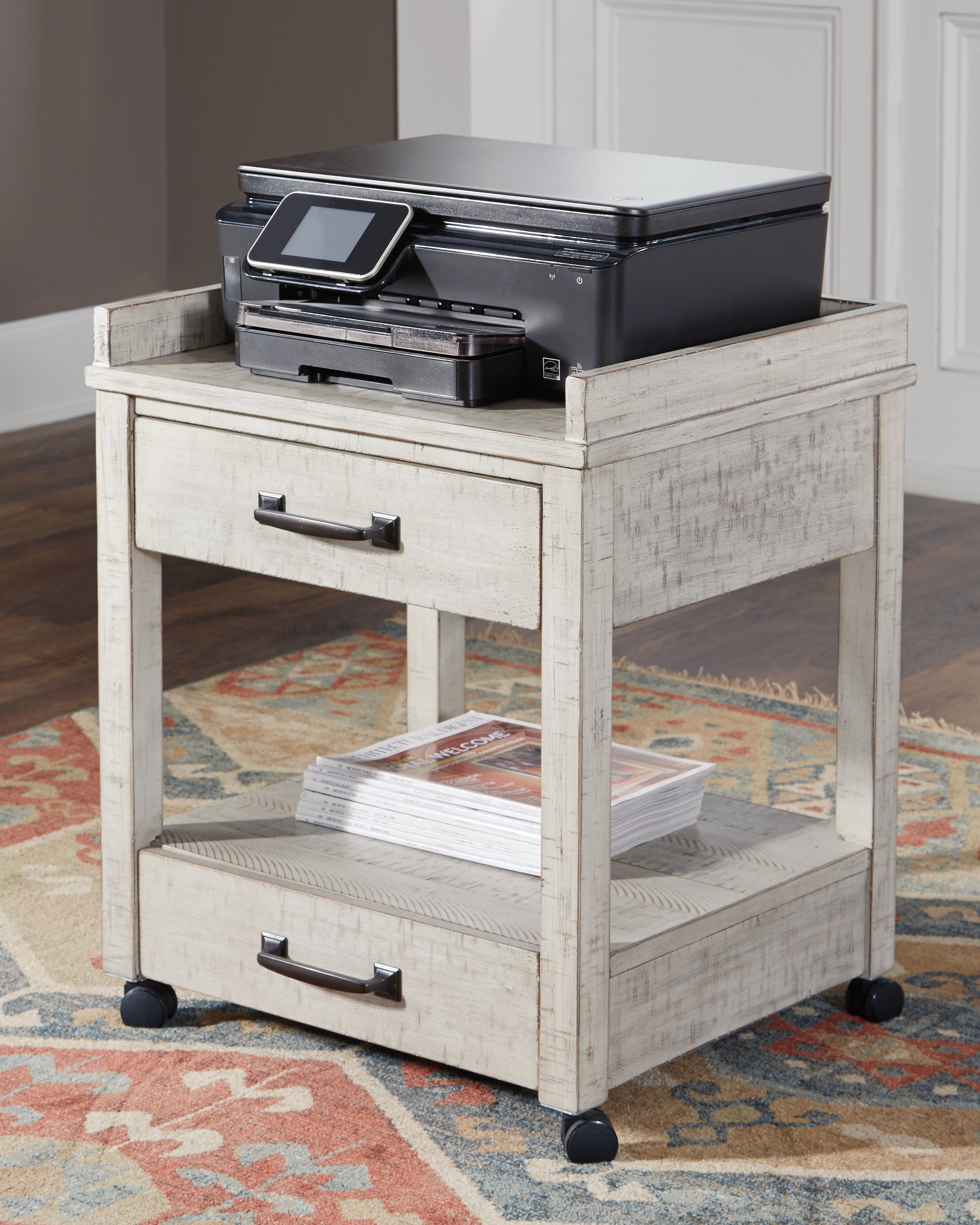 Luxury Living Gallery - Ashley Furniture - Carynhurst Printer Stand - Printer Stand / Whitewash - H755-11