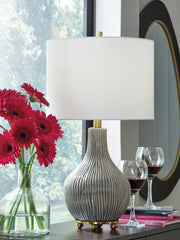 Luxury Living Gallery - Ashley Furniture - Judlen Lighting - Ceramic Table Lamp (1/CN) / Gray/Gold Finish - L100844