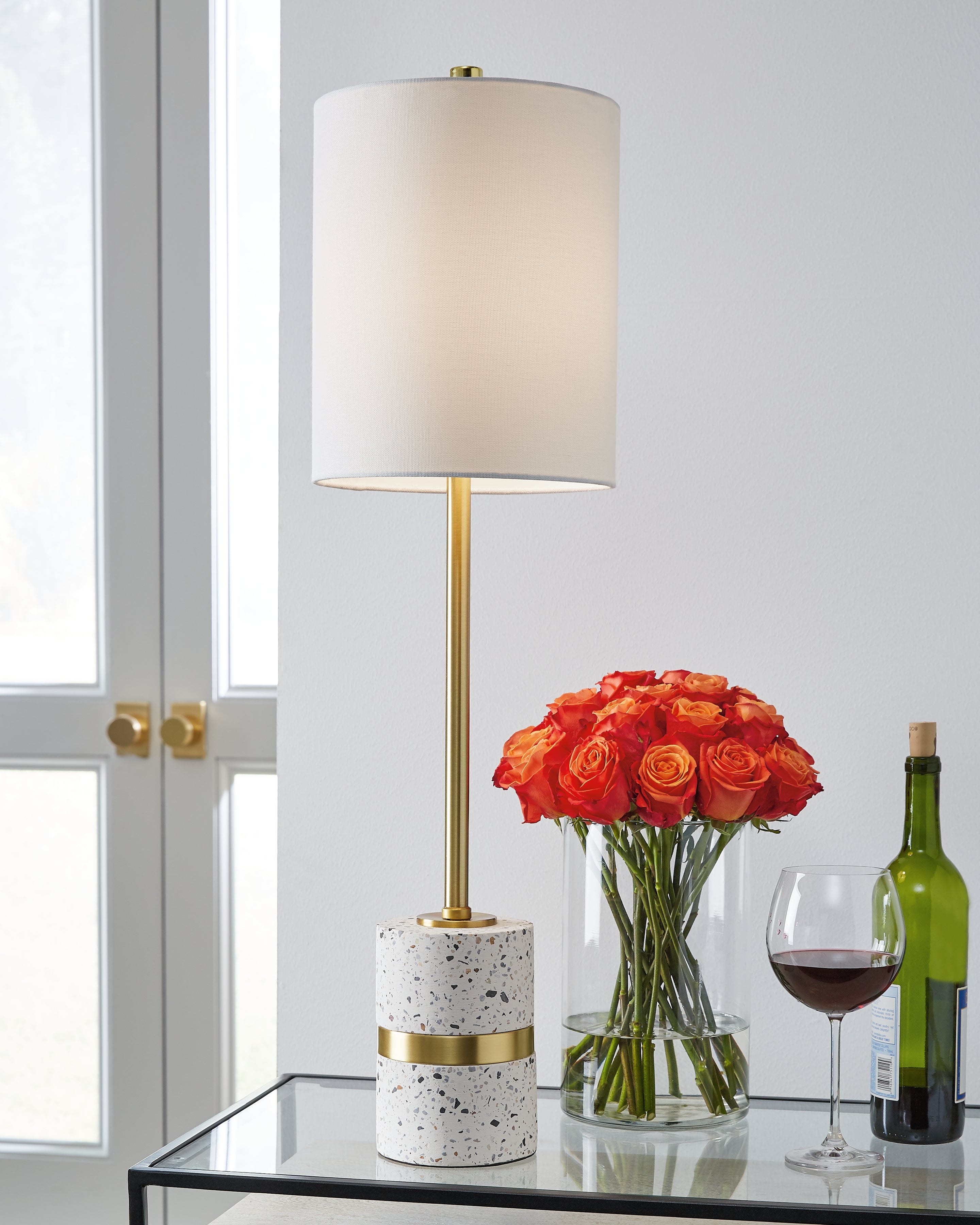 Luxury Living Gallery - Ashley Furniture - Maywick Lighting - Table Lamp (Set of 2) / White/Brass Finish - L235674X2