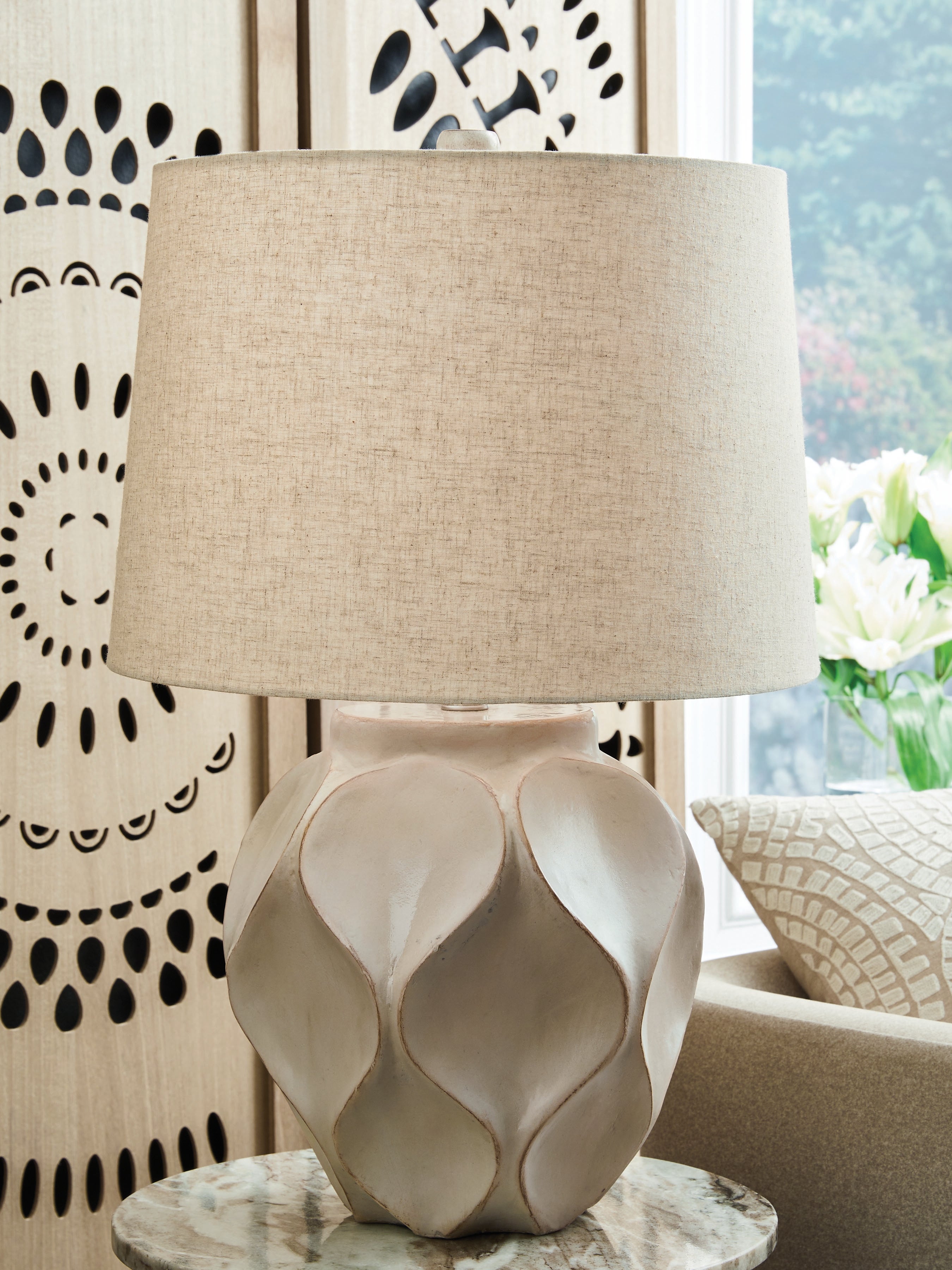 Luxury Living Gallery - Ashley Furniture - Edselham Lighting - Paper Table Lamp (1/CN) / Distressed Cream - L235974
