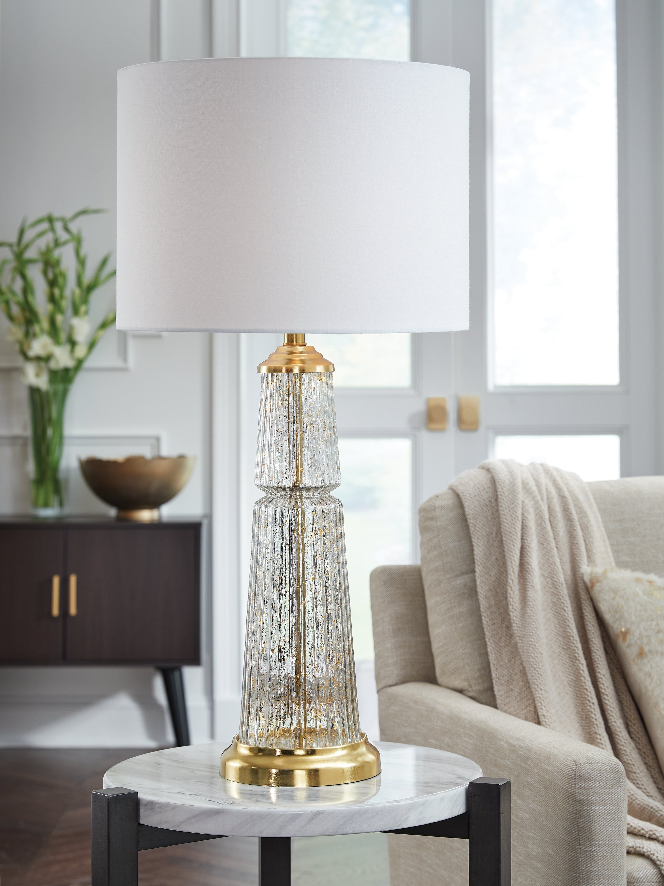 Luxury Living Gallery - Ashley Furniture - Bakersboro Lighting - Glass Table Lamp (1/CN) / Clear/Gold Finish - L430884