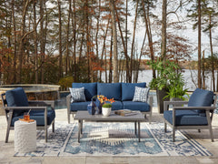 Luxury Living Gallery - Ashley Furniture - Gali Outdoor - Sofa/Chairs/Table Set (4/CN) / Gray/Blue - P275-081