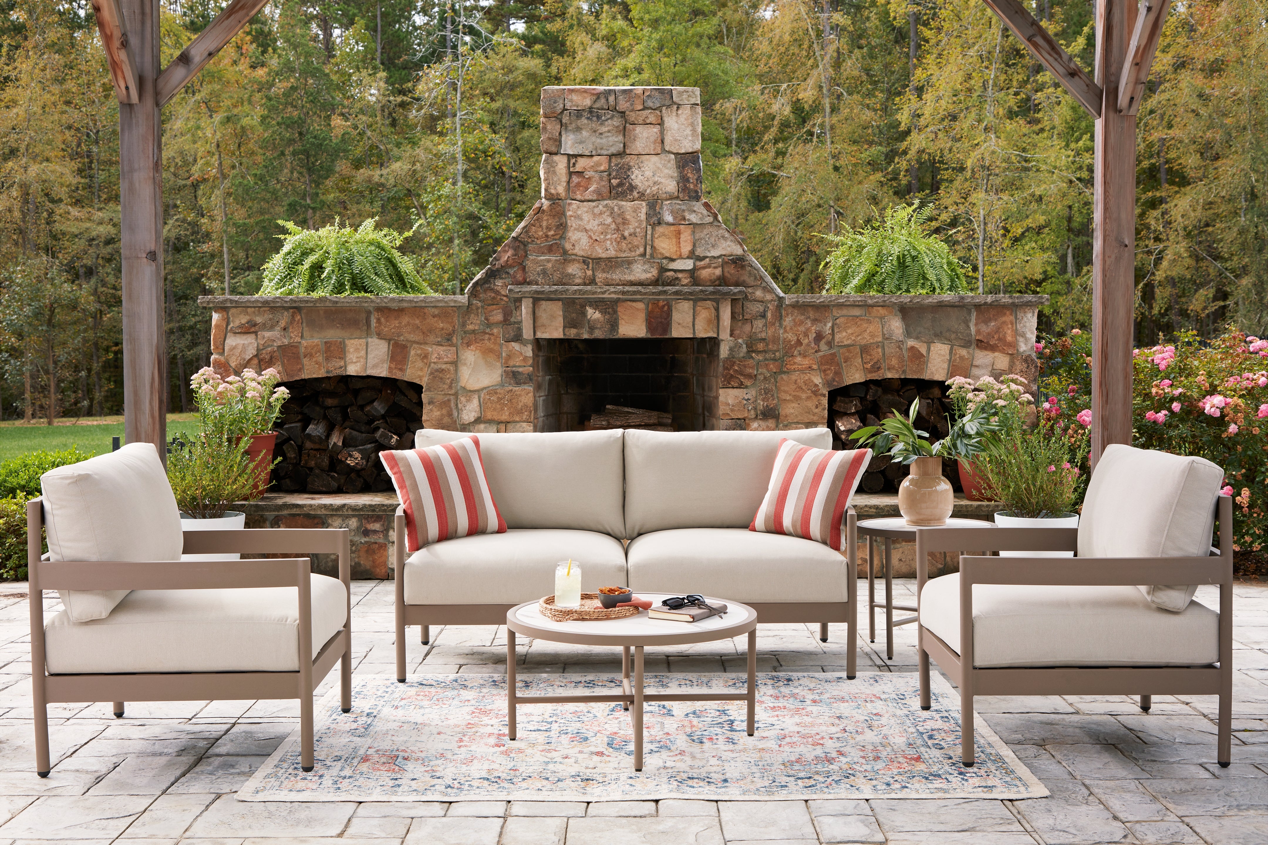Luxury Living Gallery - Ashley Furniture - Bluff Trail Outdoor - Love/Chairs/Tables Set (5/CN) - PCP383-080