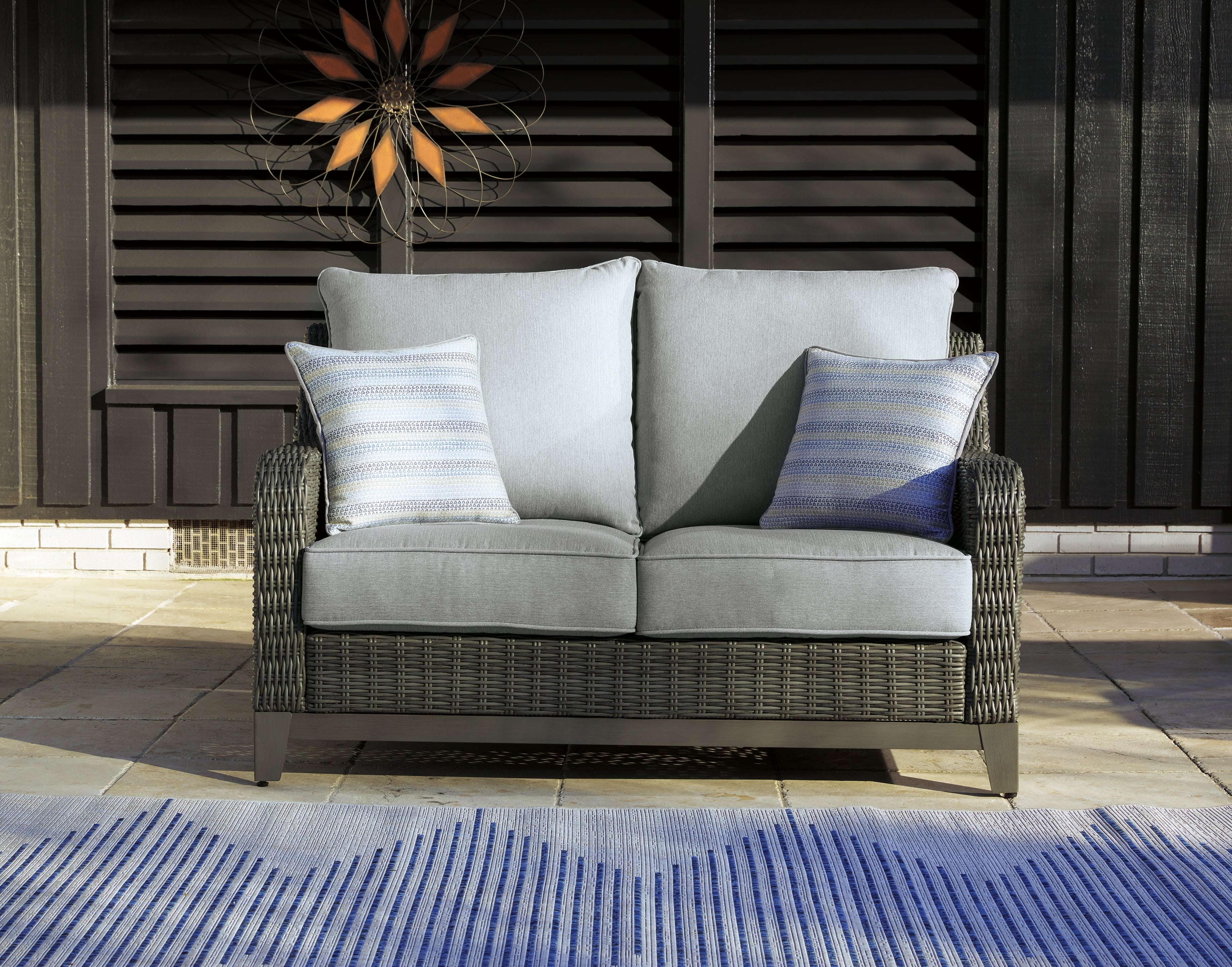 Luxury Living Gallery - Ashley Furniture - Elite Park Outdoor - Bench with Cushion / Gray - P518-600