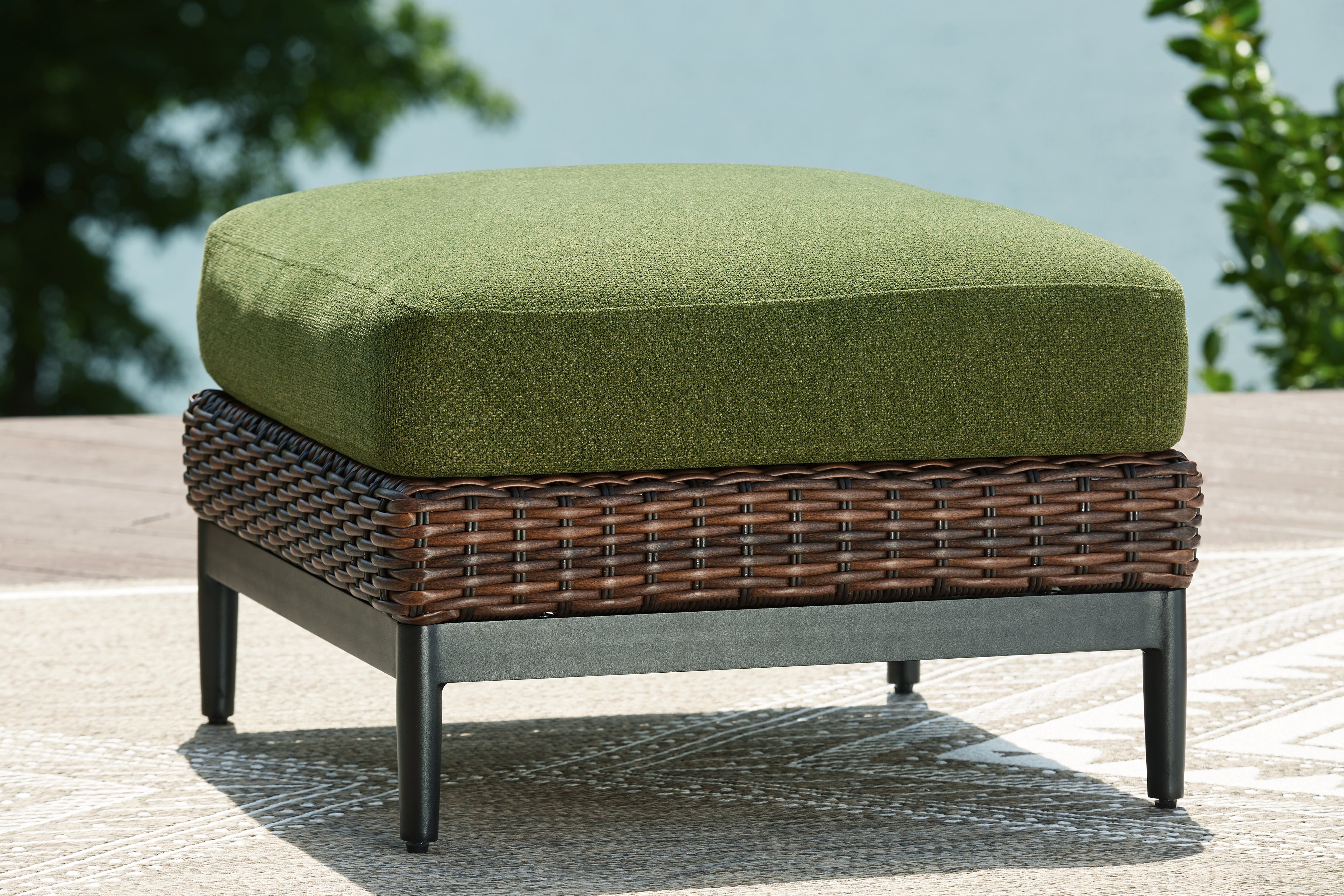 Luxury Living Gallery - Ashley Furniture - Horizon Hall Outdoor - Ottoman with Cushion / Brown/Green - P572-814