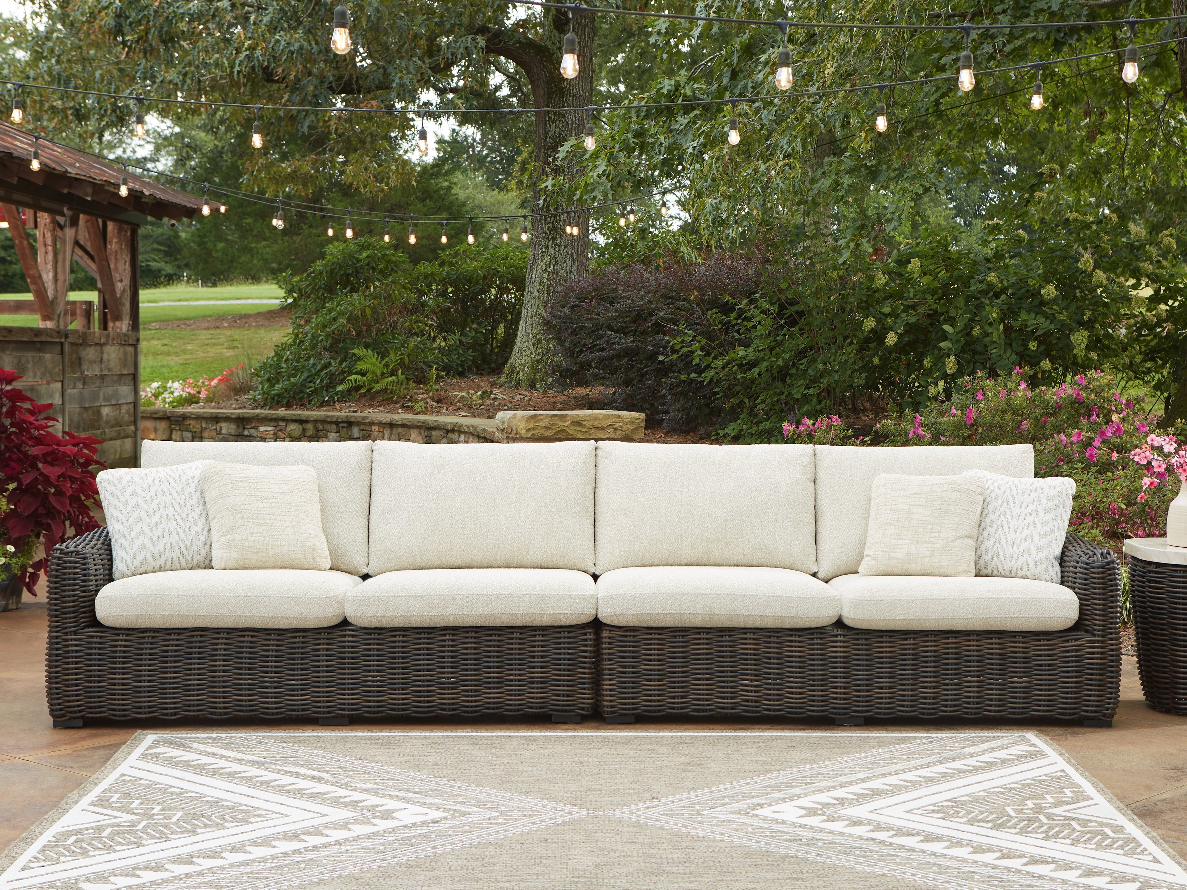 Luxury Living Gallery - Ashley Furniture - Kimora Outdoor - 4-Piece Outdoor Sectional / Beige/Dark Brown - P711P2